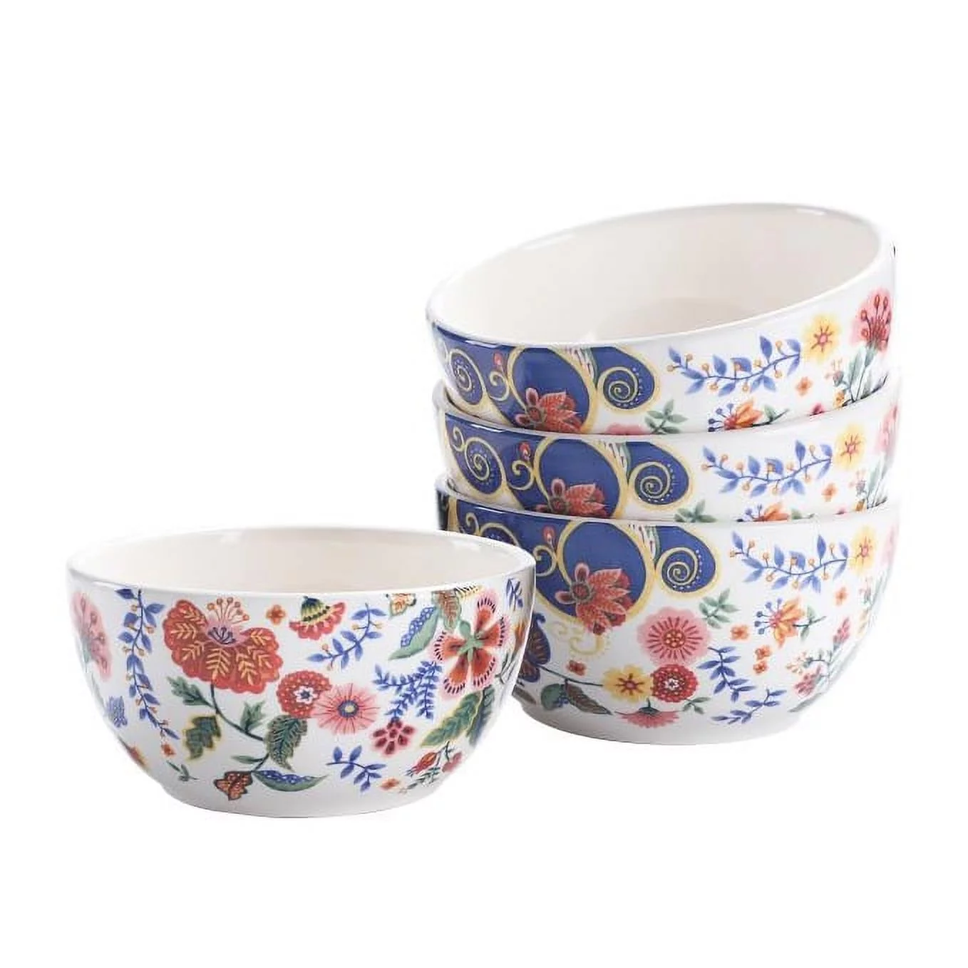 Bico Spiral Marrakesh Ceramic Bowls Set of 4, 26oz, for Pasta, Salad, Cereal, Soup & Microwave & Dishwasher Safe