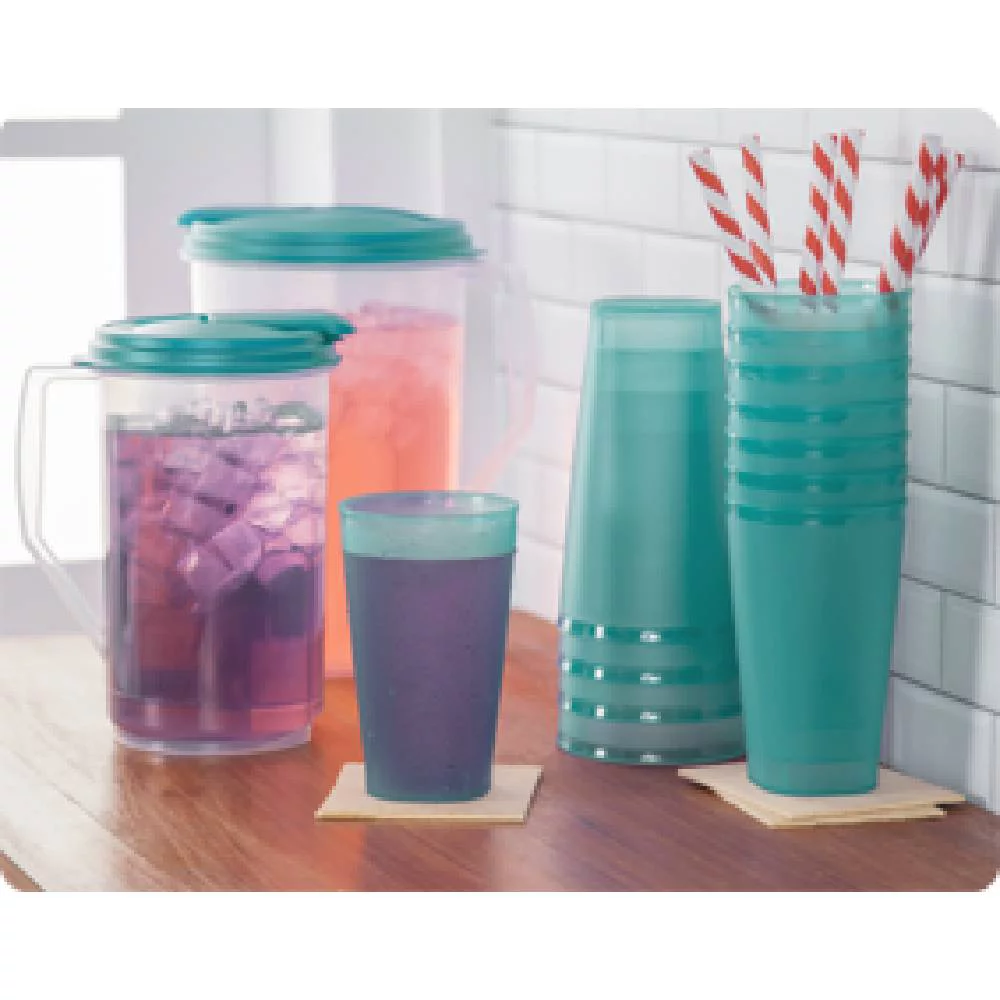Sterilite Tumblers Plastic Drinking Glass Cups 20 Ounce Blue Teal Tint, Set of 8
