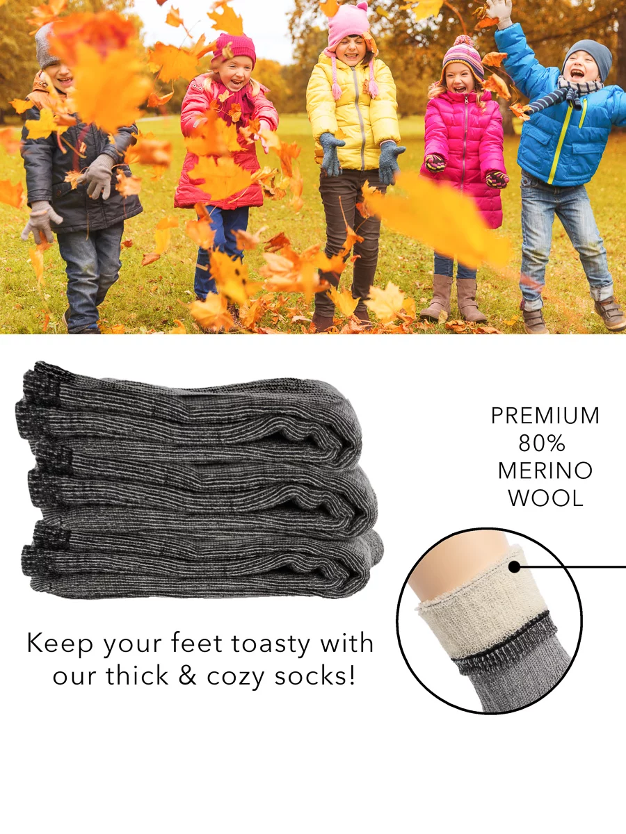 DG Hill 3 Pairs Thermal 80% Merino Wool Kids Socks