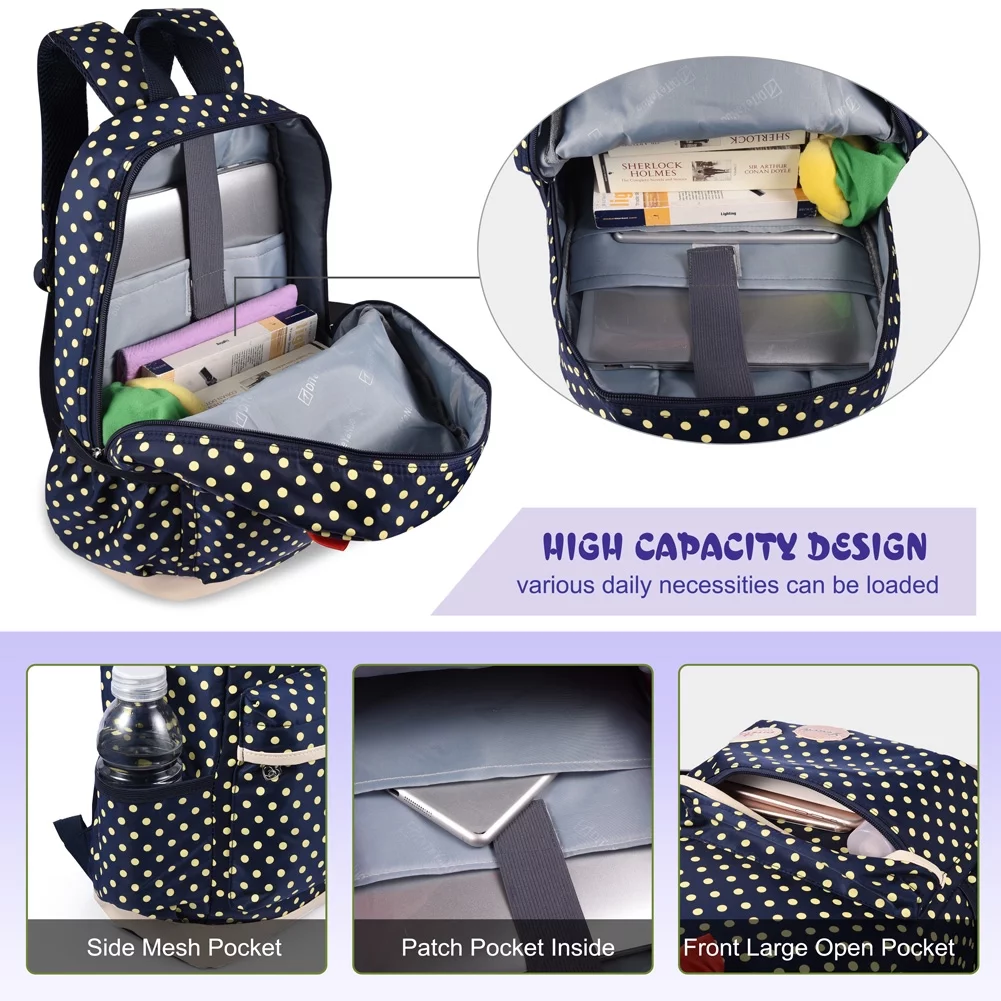 Chic Nylon Backpack Set 3-in-1 Shoulder Bags Casual Student Daypack