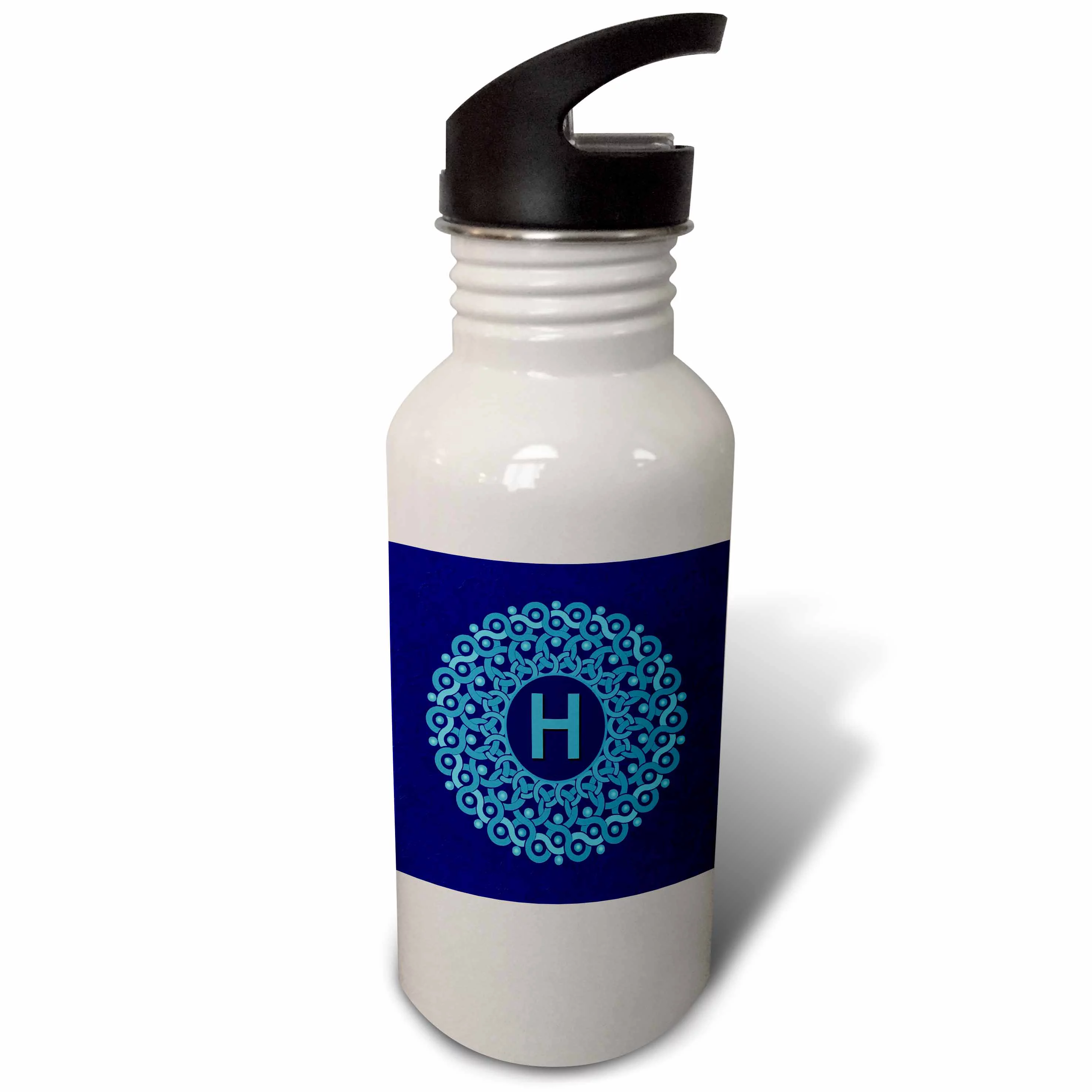 Monogram H blue hued mandala on royal blue muted grunge damask 21 oz Sports Water Bottle wb-32217-1