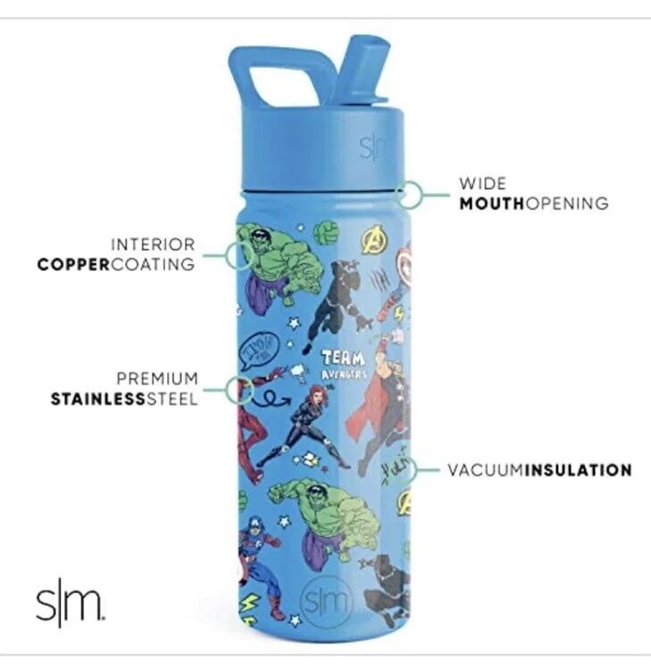 Simple Modern Avengers 18oz Stainless Steel Water Bottle W/Straw