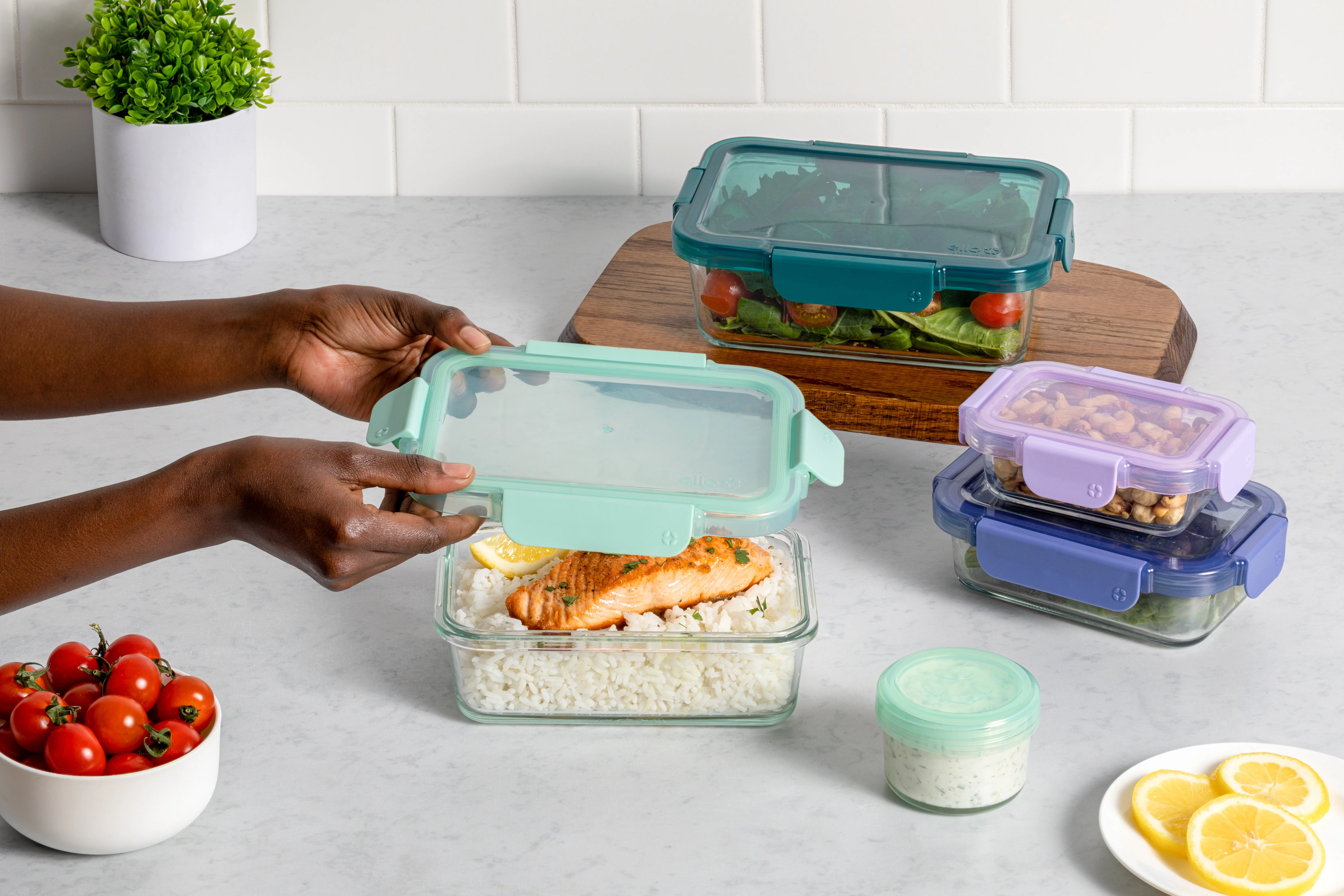 Ello Duraglass Glass Containers and Plastic Lids, 10 Piece Food Storage Containers, Set of 5