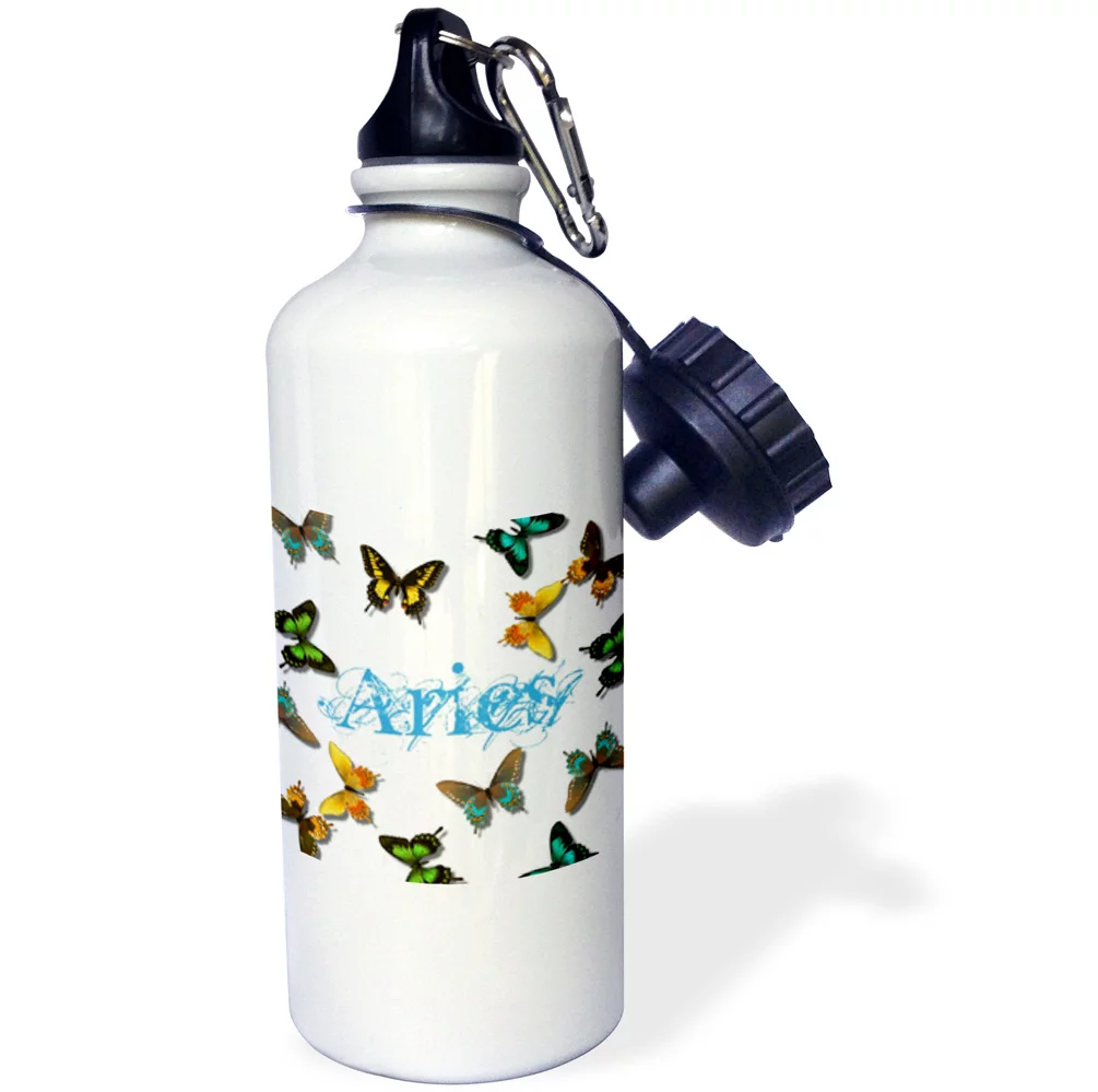 3dRose Aries Butterflies, Sports Water Bottle, 21oz
