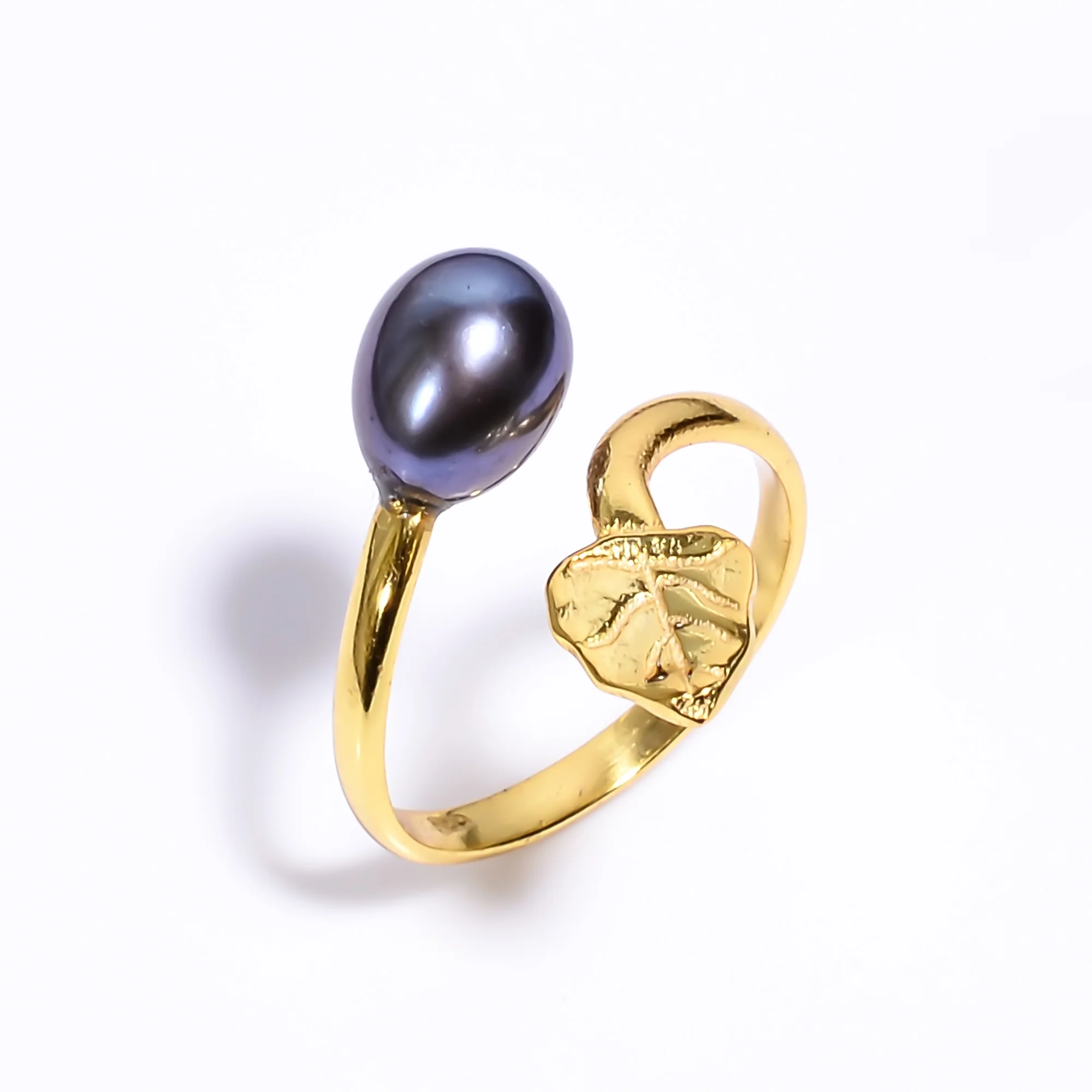 925 Sterling Silver Black Baroque Pearl Ring for Women, Silver Pearl Ring Gold Plated Ring Handmade Jewelry