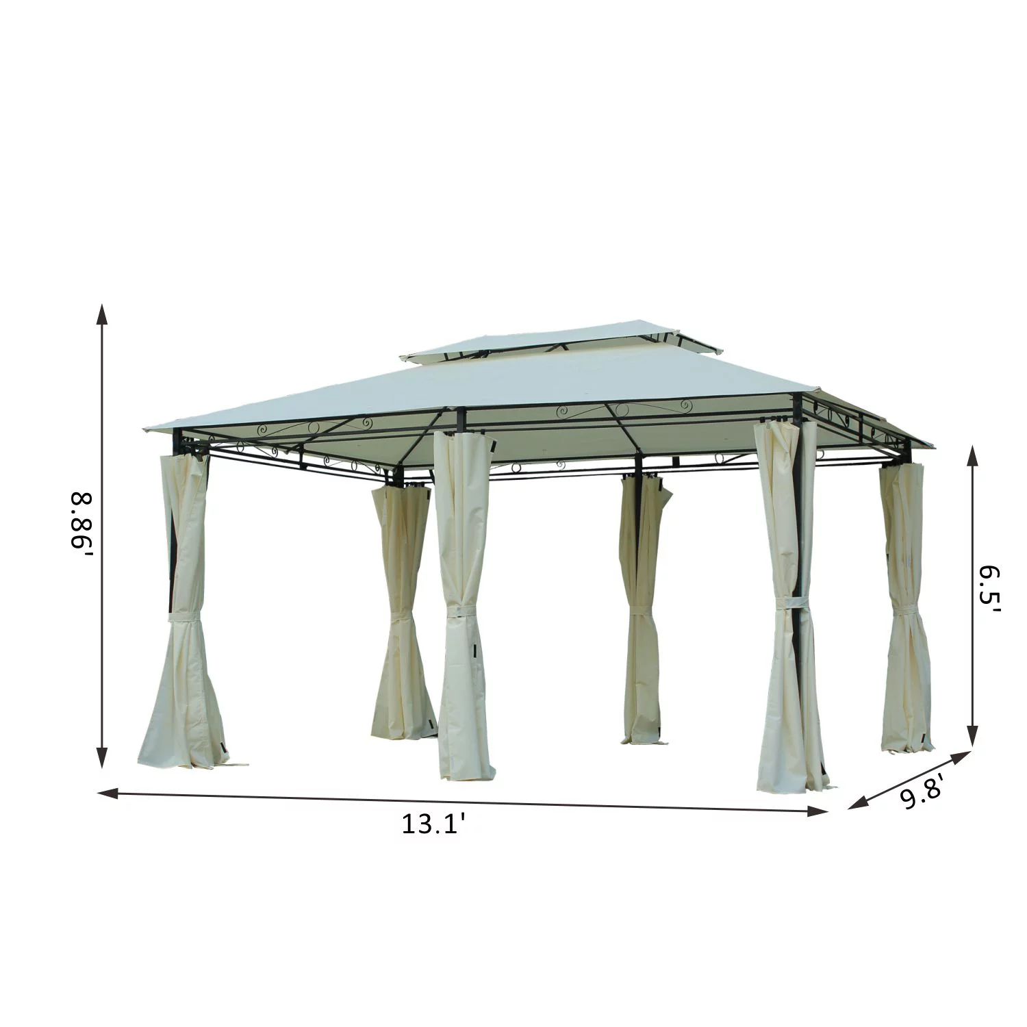 Large Outside Relaxing Cabana w/ Steel Frame & Removable Curtains, Cream White