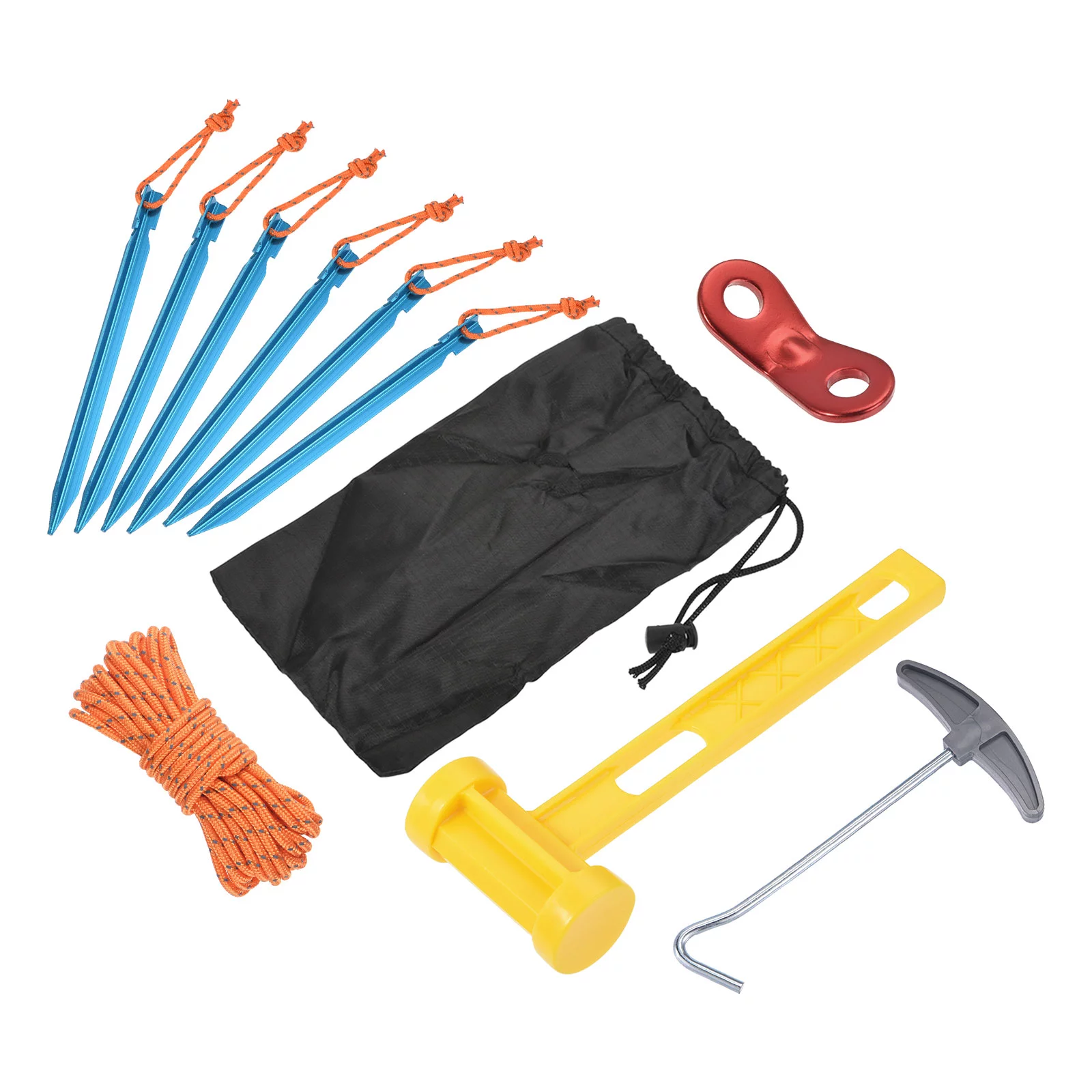 Uxcell Y-Beam Aluminum Tent Stakes 10Pcs with 4 Cords/Adjusters and 1 Hammer/Nail Puller/Storage Bag, Blue 1 Set