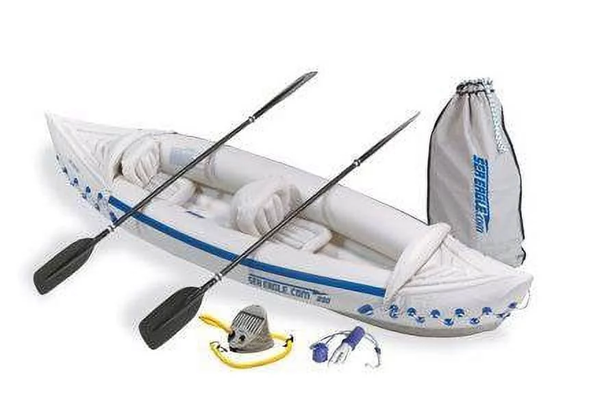 SEA EAGLE 330 Deluxe 2 Person Inflatable Kayak Canoe w/ Paddles & Repair Kit