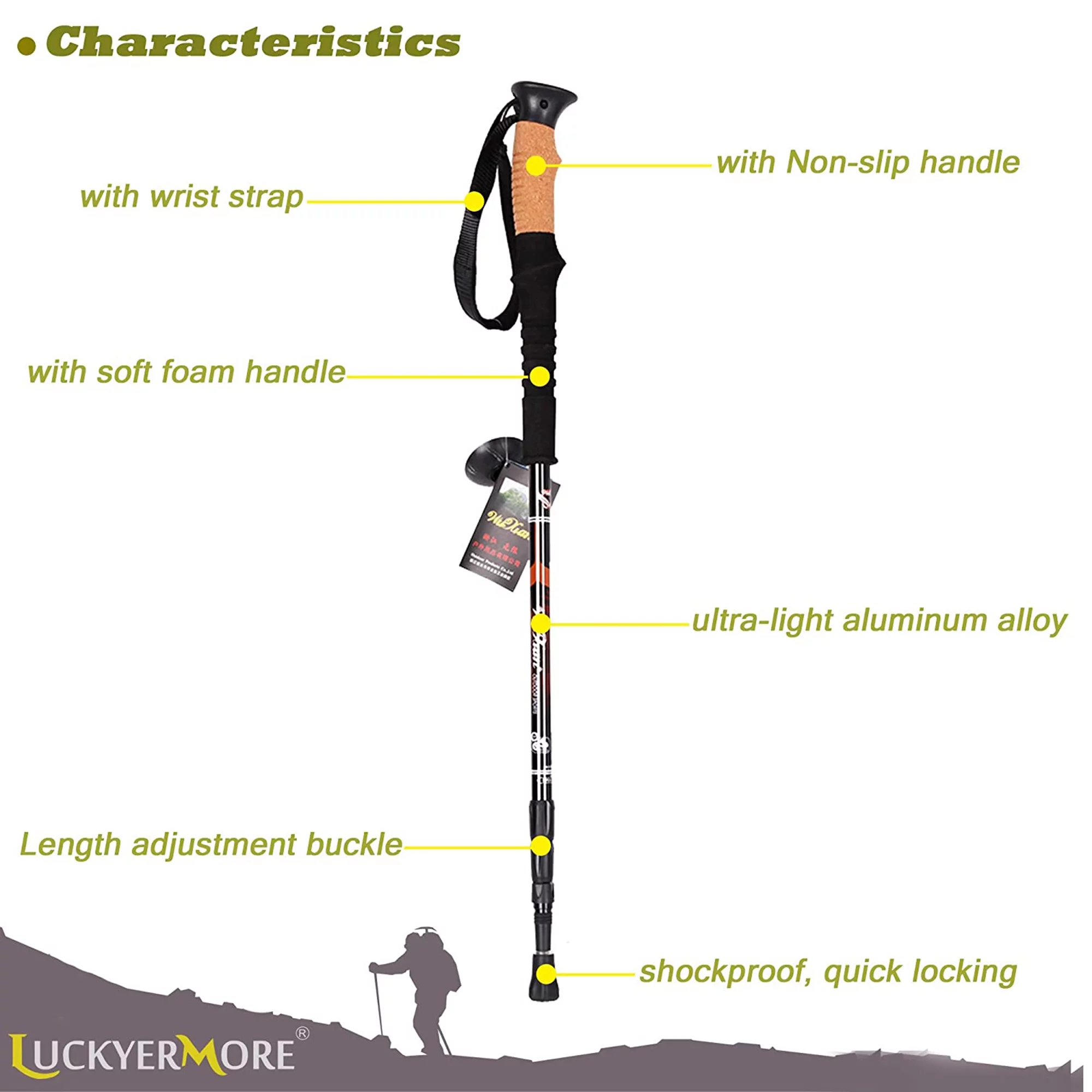 KARMAS PRODUCT 2 Pack Trekking Poles Collapsible Climbing Stick,Black