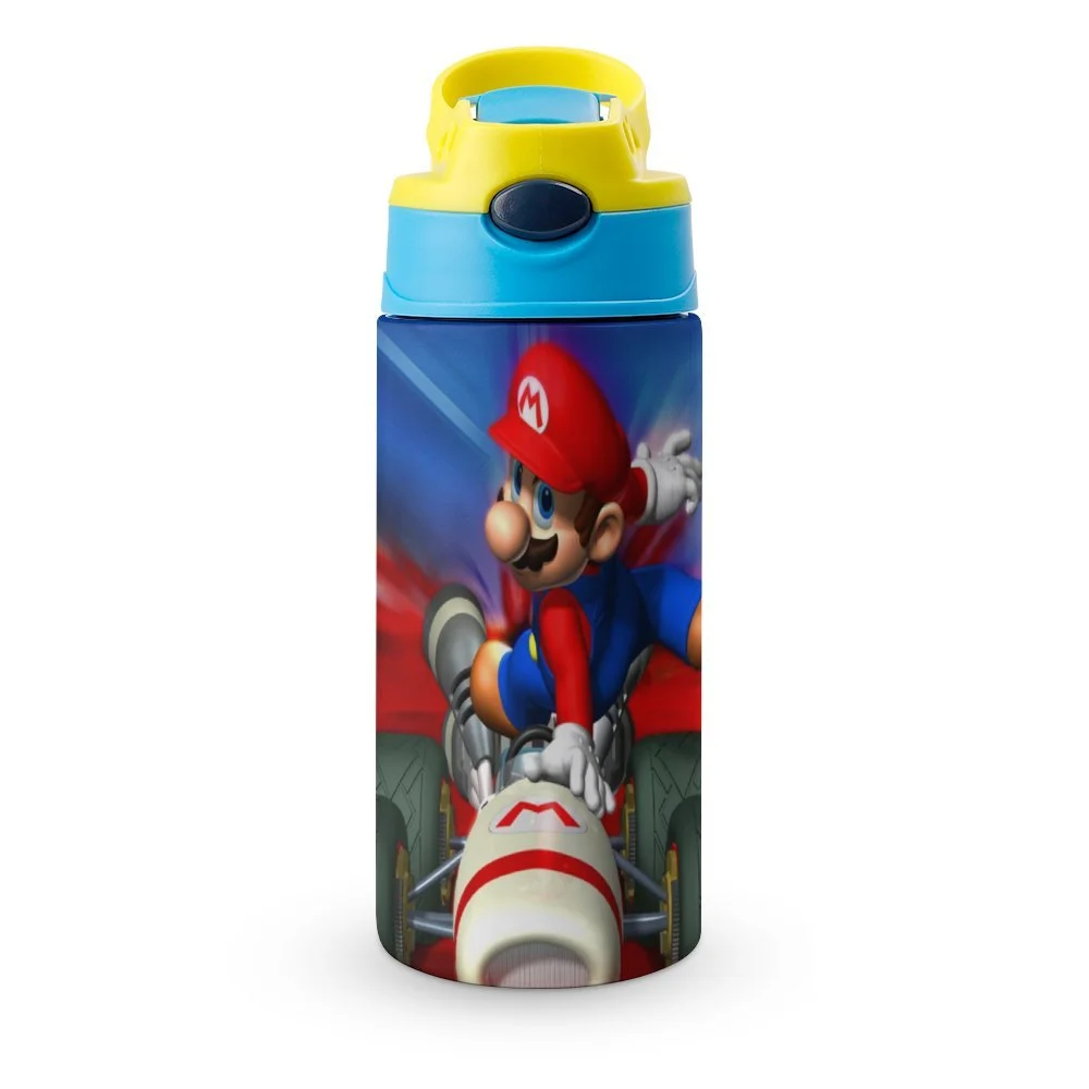 Game Mario Kid's Insulated Water Bottle With Straw Vacuum Stainless Steel Cup Leak-Proof Children Toddler Thermoses