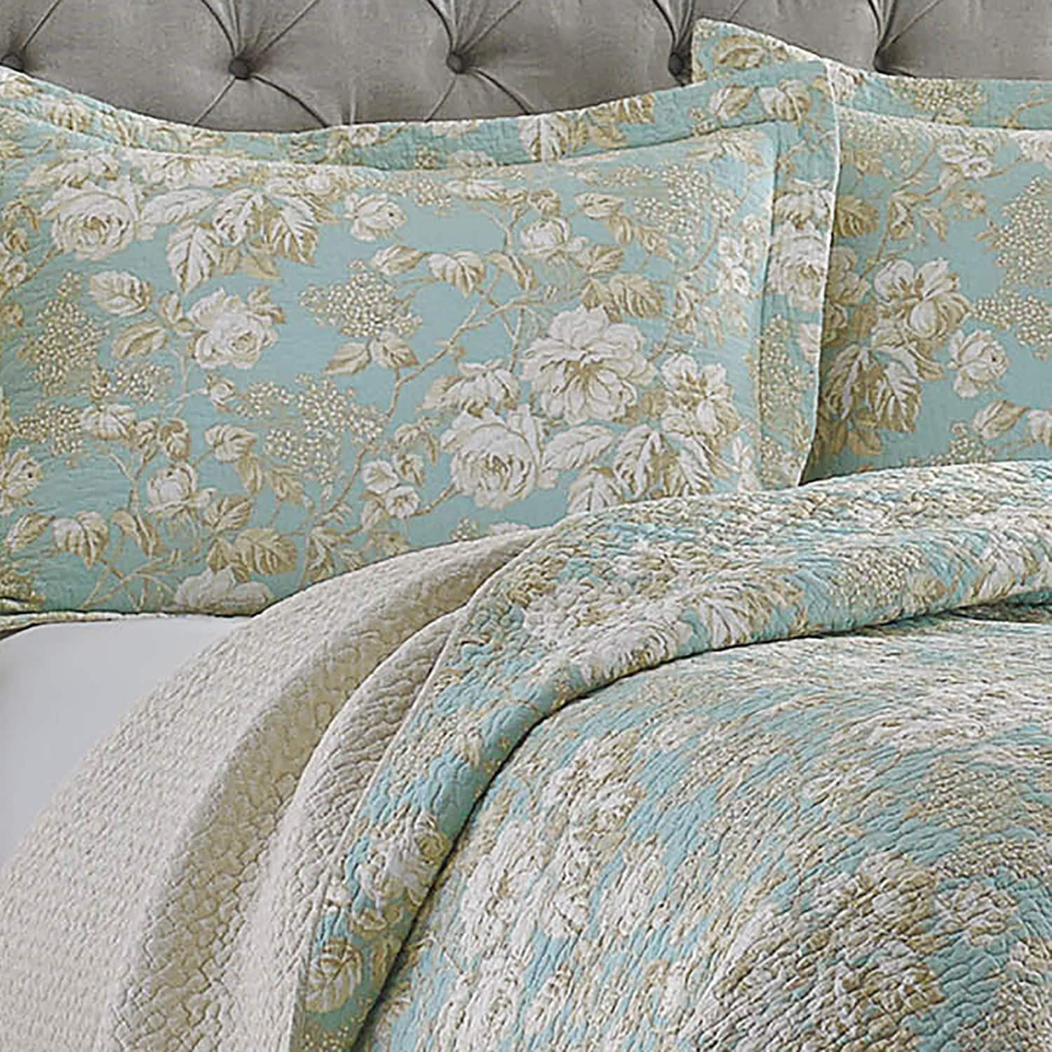 Laura Ashley  Brompton Serene Reversible Cotton Quilt Set