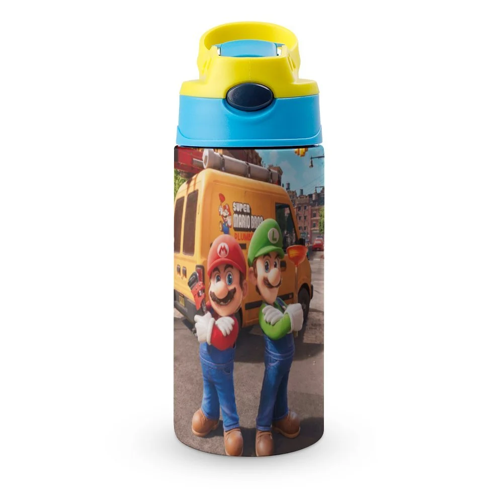 Mario Bros Movie Game Kid's Insulated Water Bottle With Straw Vacuum Stainless Steel Cup Leak-Proof Children Toddler Thermoses