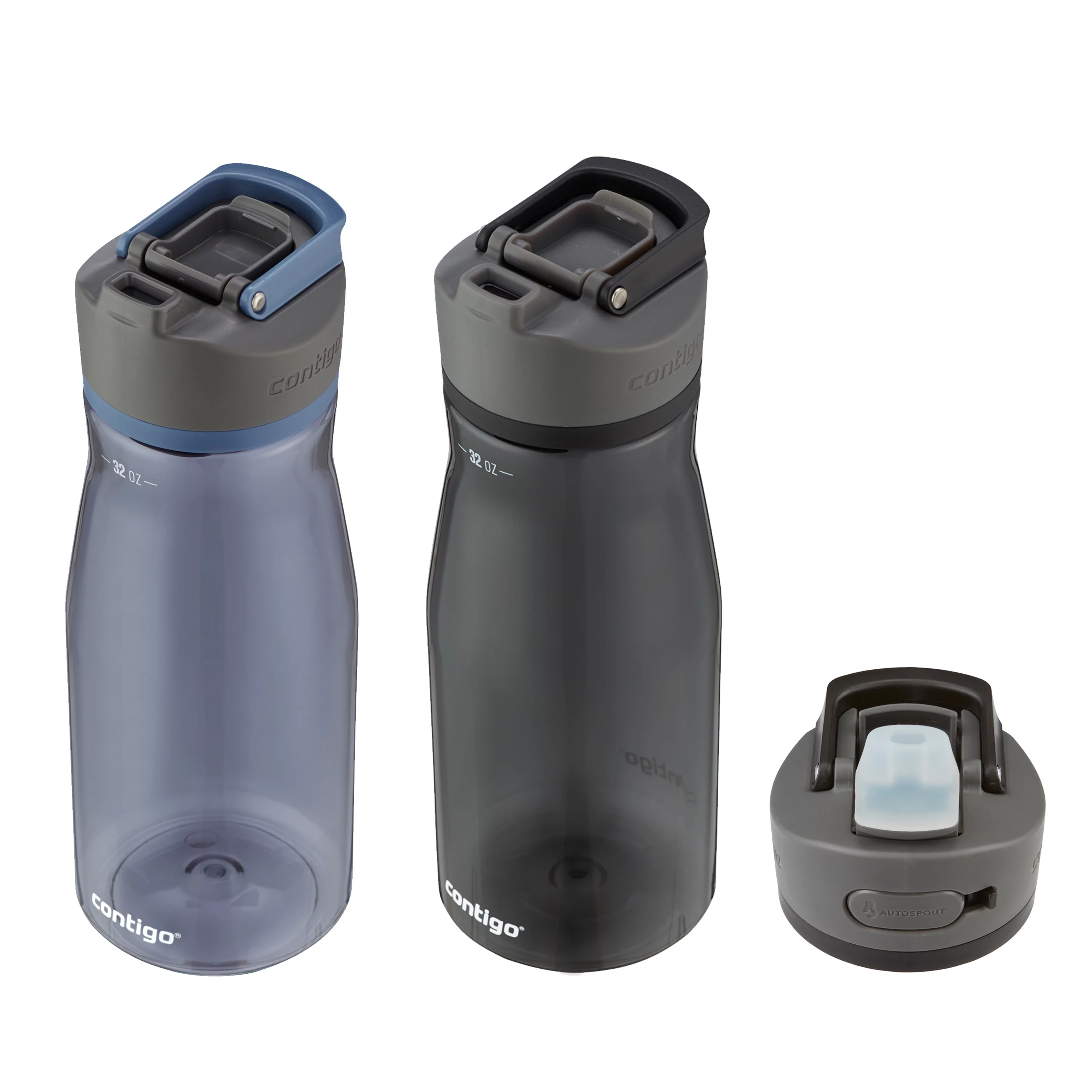 Contigo Cortland 2.0 Plastic Water Bottle with AUTOSEAL Lid 2-Pack & Ashland 2.0 AUTOSPOUT Straw Lid Blue Corn & Black Licorice, 32 fl oz.