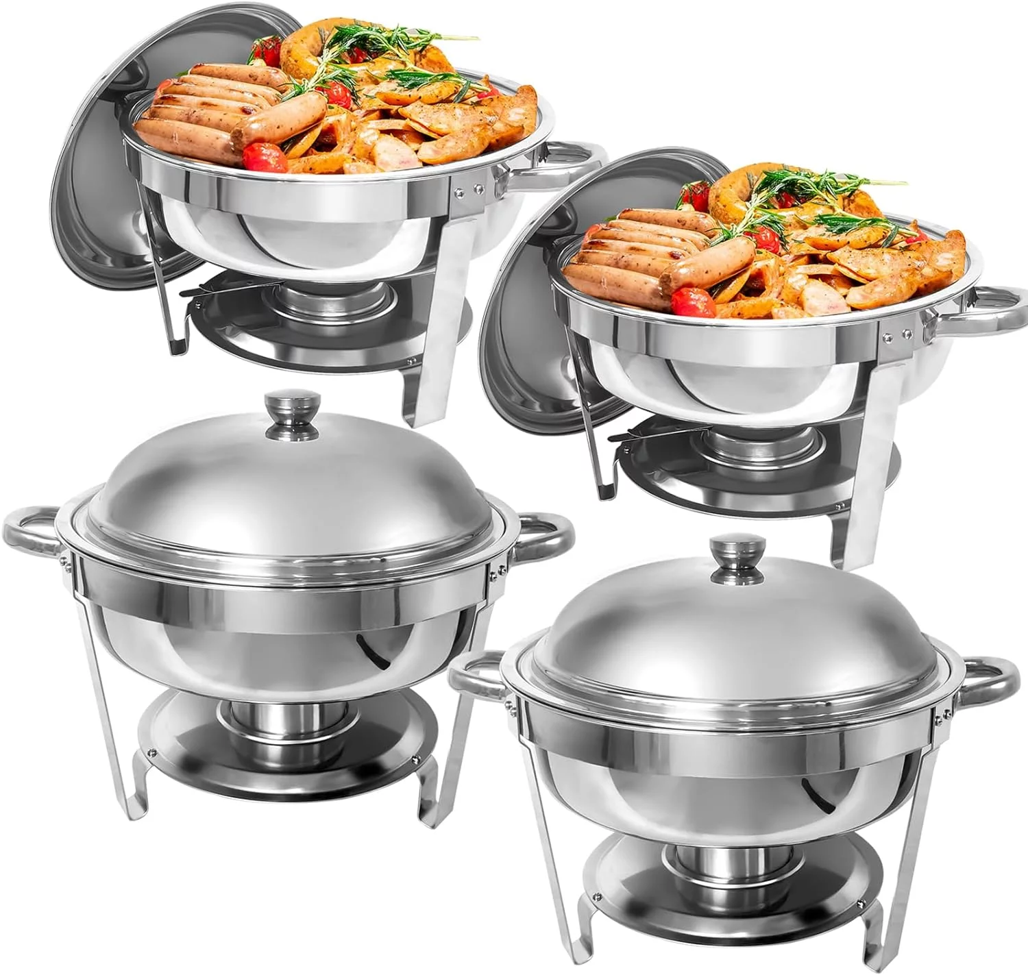 PRIJESSE Chafing Dish Buffet Set,6Qt 4-Pack Stainless Steel Round Catering Warmer Set for Breakfast,Party