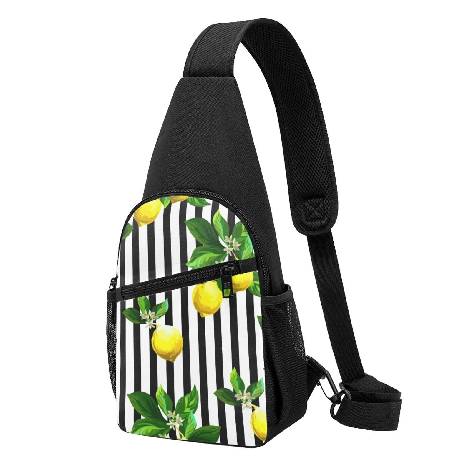 Balery Lemons On Striped Chest Pack,Small Sling Bag For Women Men,Crossbody Bags For Travel Hiking Running Sports