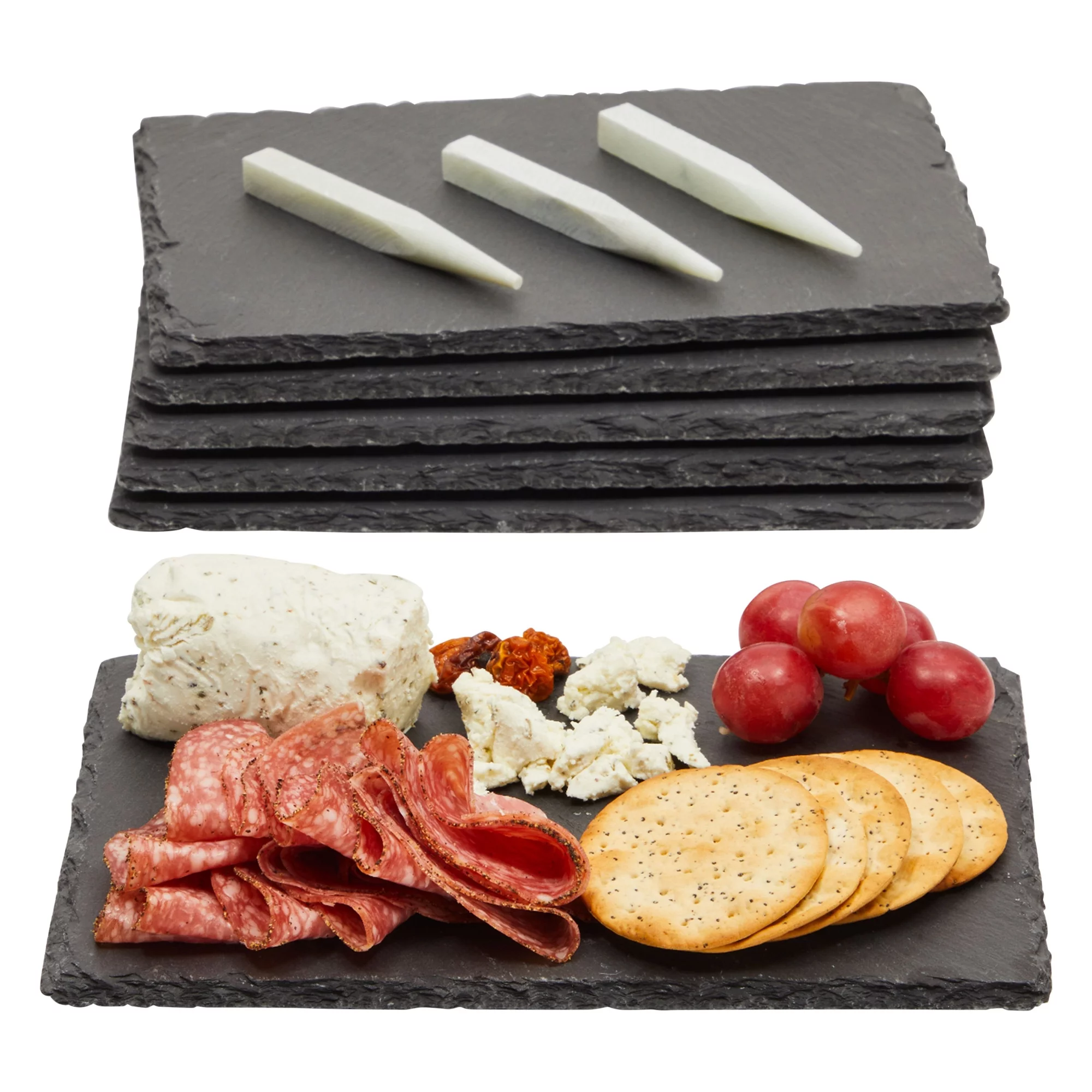 6 Pack Mini Slate Charcuterie Boards for Individual Platter and Cheese, Stone Plates with Chalk for Signs (6x9 in)