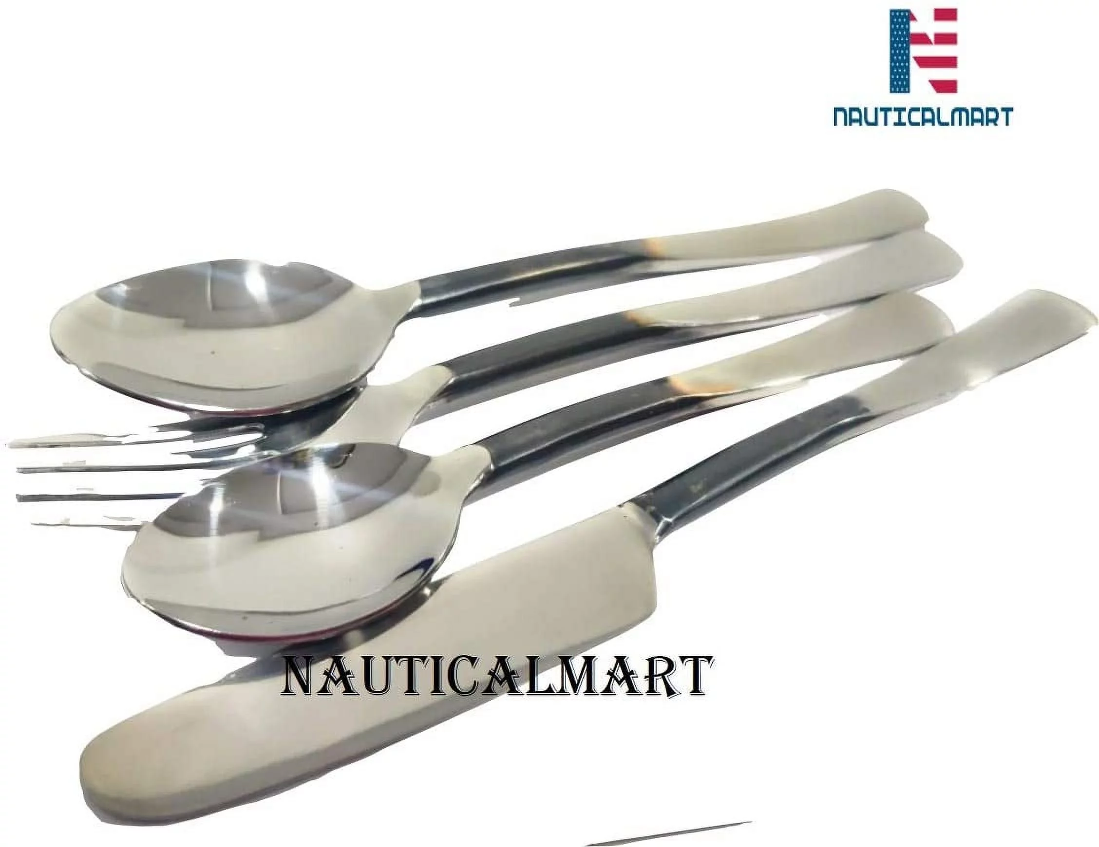 Medieval Eating Utensil Set Silverware Flatware Stainless Steel Fork Spoon Knife with Rustic Finish Hand Forged Handle - Dishwasher Safe