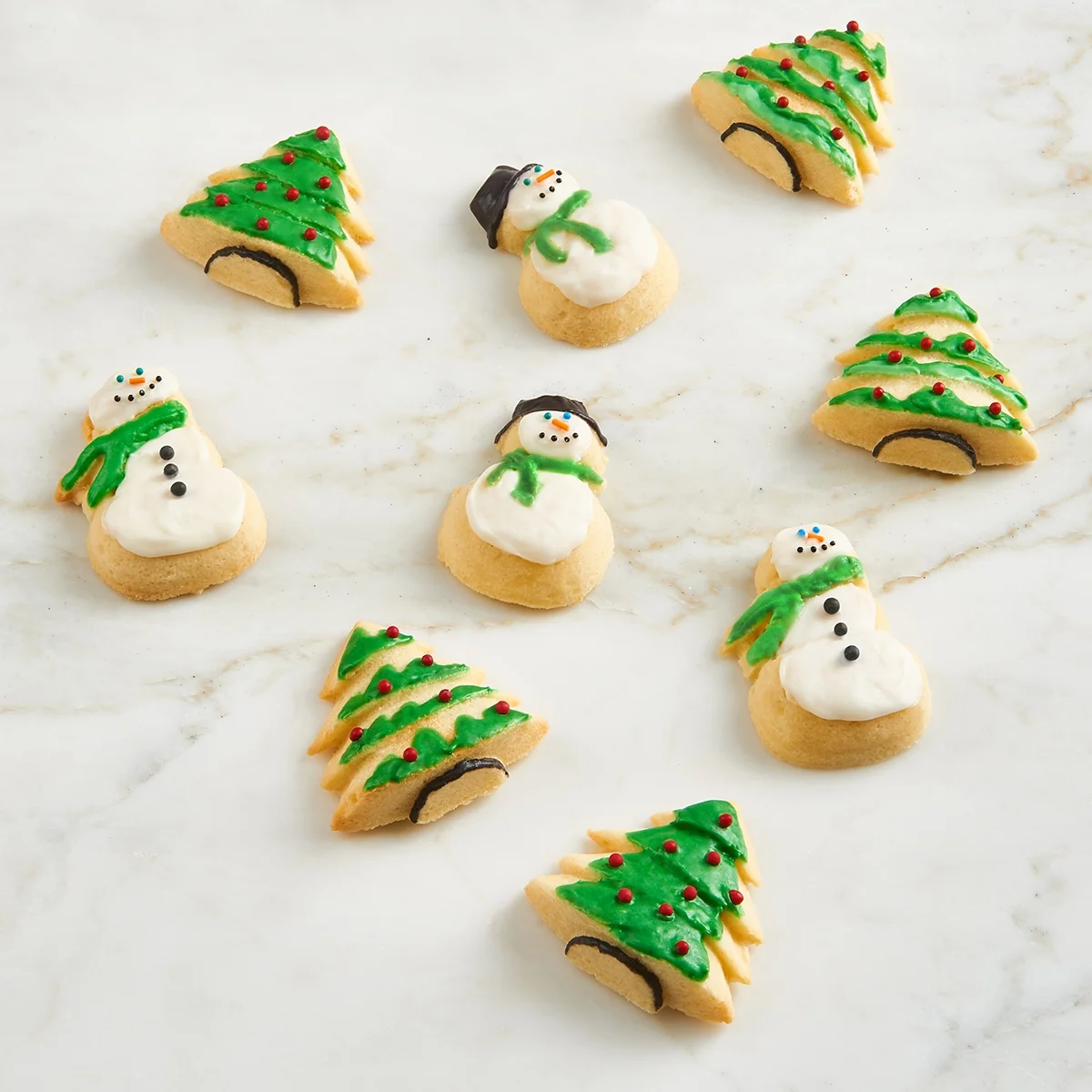 Trudeau Christmas Tree and Snowman Muffin Cake Pan, Structured Silicone, 9