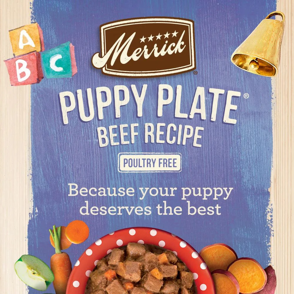 Merrick Grain Free Puppy Plate Beef Recipe Canned Puppy Food 12.7oz, case of 12