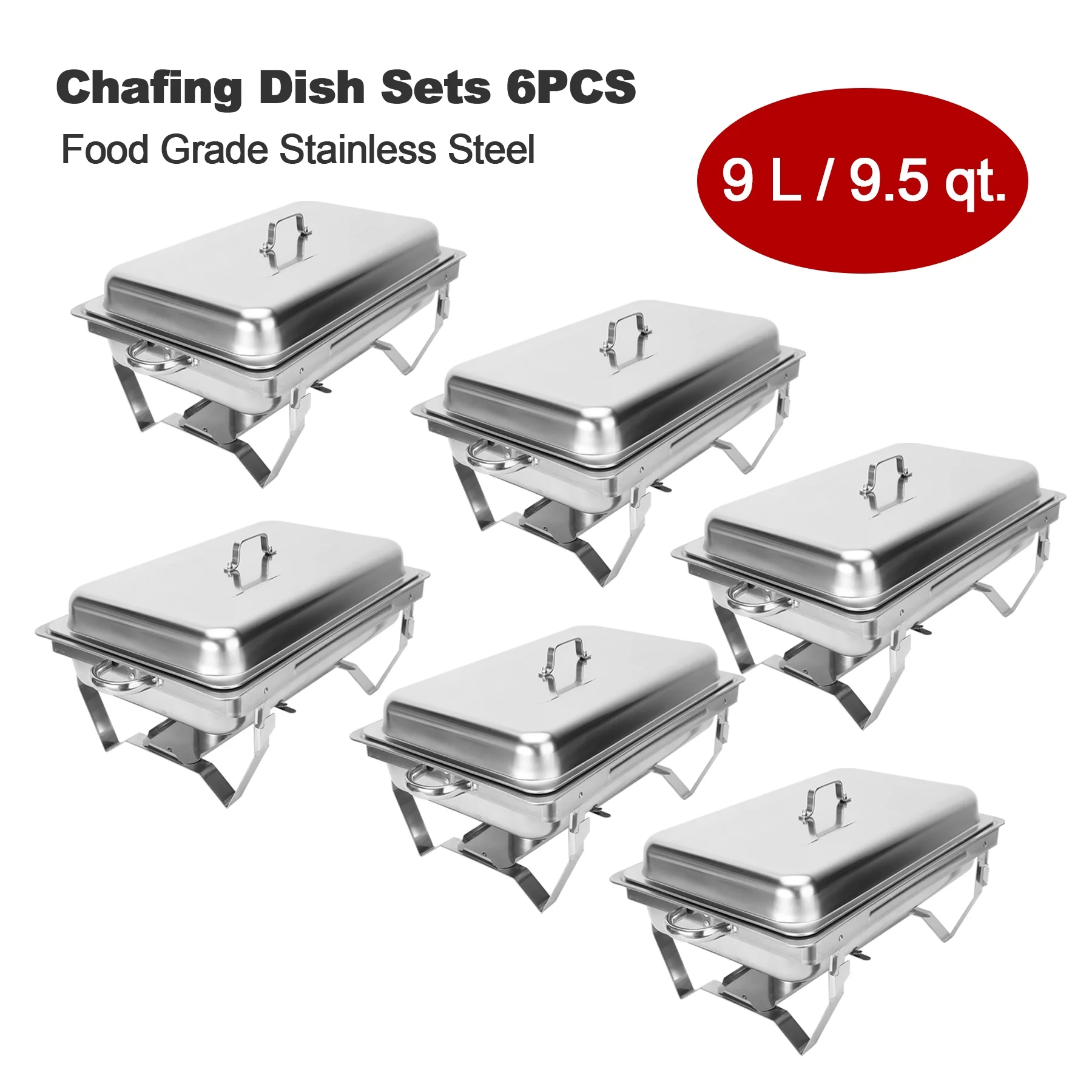 Wilprep 6Pack 9L/9.5Q Chafer Chafing Dish Buffet Sets Stainless Steel Serving Dish Catering Pans Food Warmer
