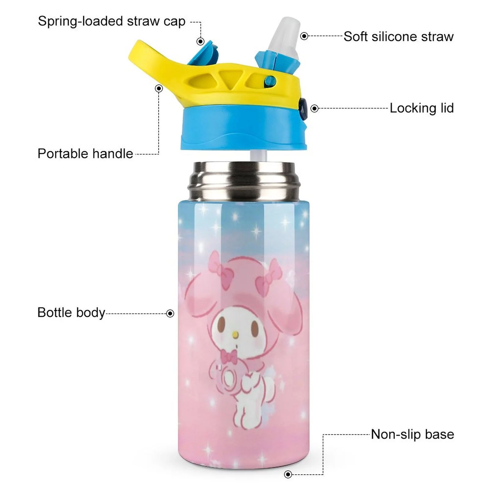 My Melody Kawaii Children's Water Bottle Vacuum Insulated Stainless Steel Cup With Straw Toddler Thermoses