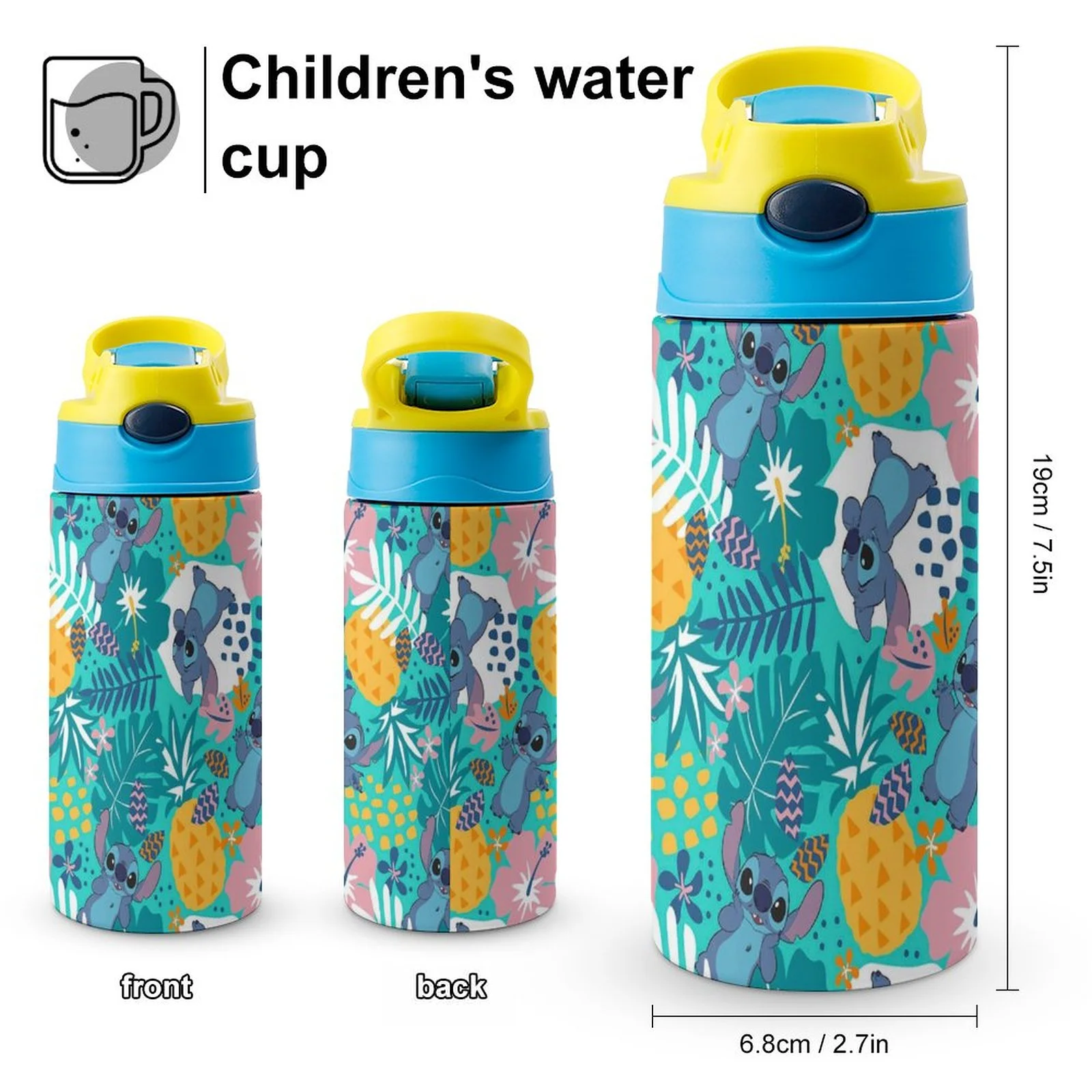 Stitch Children's Water Bottle Vacuum Insulated Stainless Steel Cup With Straw Toddler Thermoses