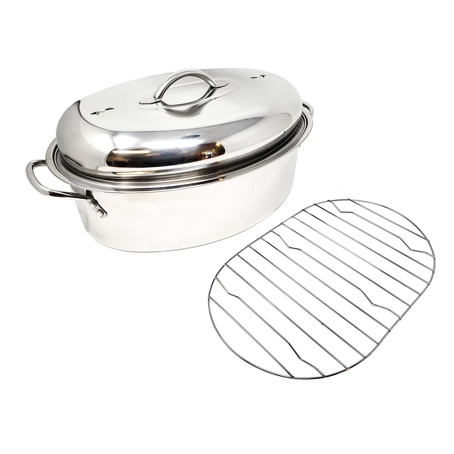 Heavy Duty Professional Commercial Grade Stainless Steel 3 Piece Turkey Roaster Set With Tray