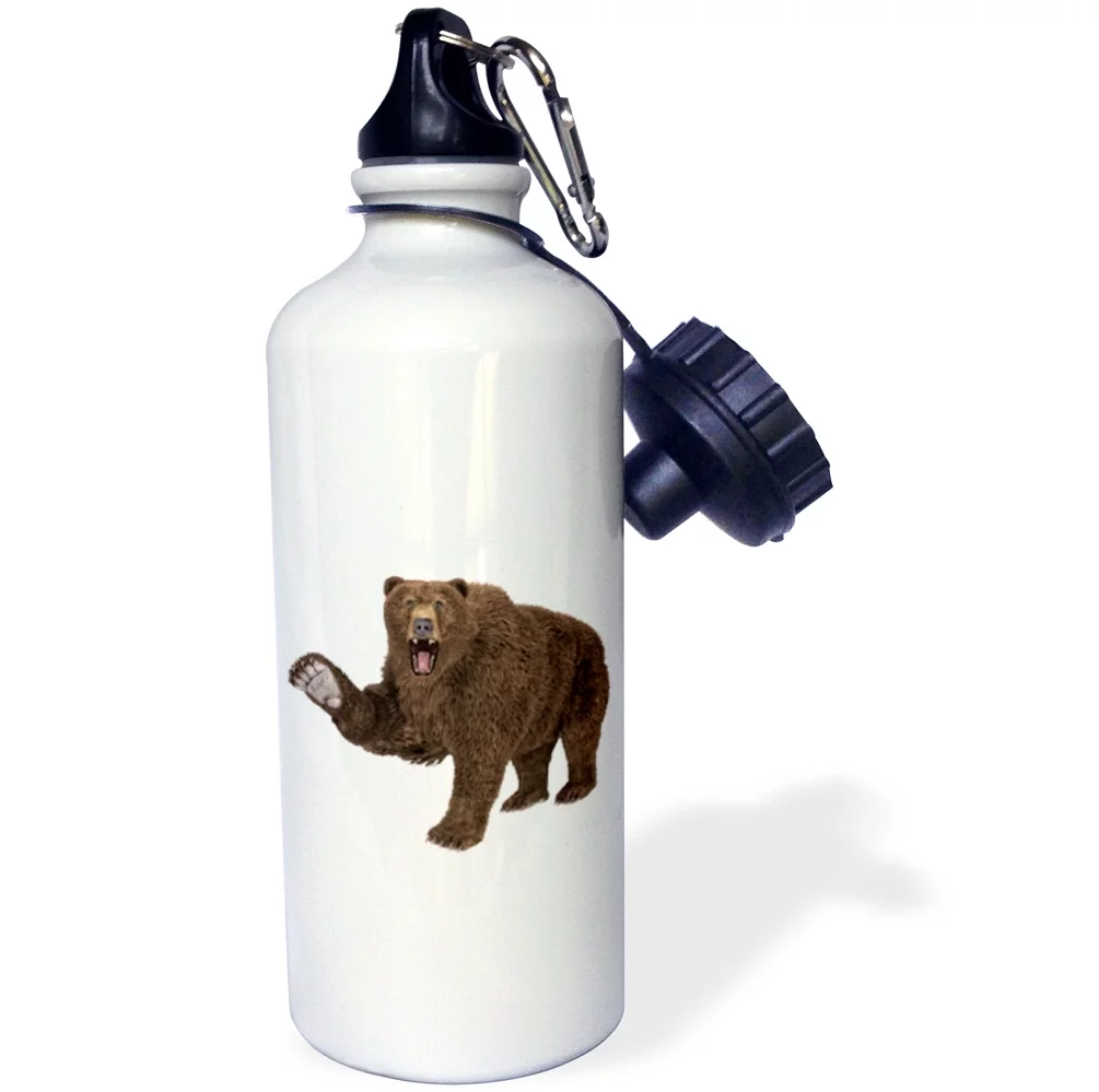 3dRose Print of a Grizzly Bear - Water Bottle, 21-ounce