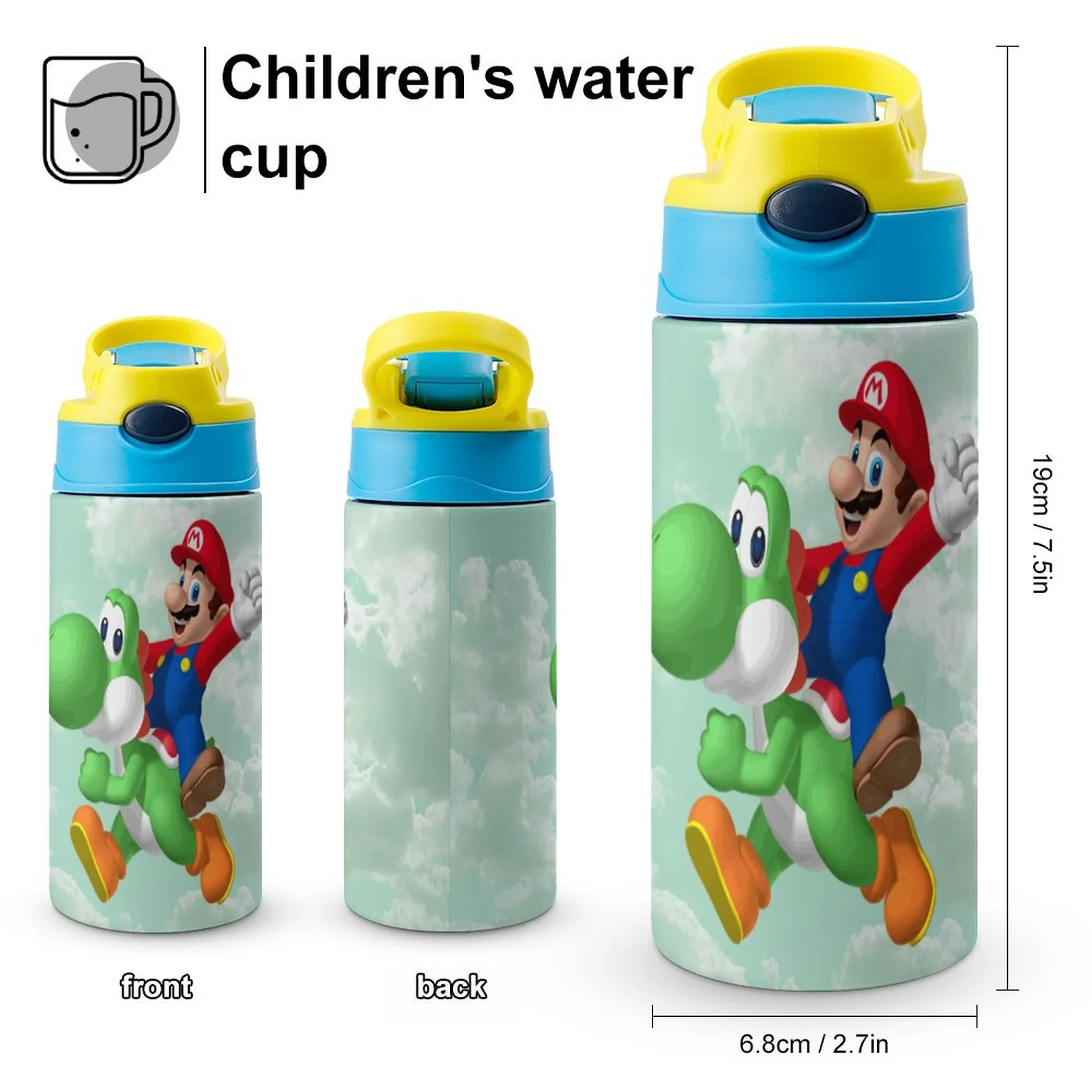 Cartoon Super Mario Kid's Insulated Water Bottle With Straw Vacuum Stainless Steel Cup Leak-Proof Children Toddler Thermoses