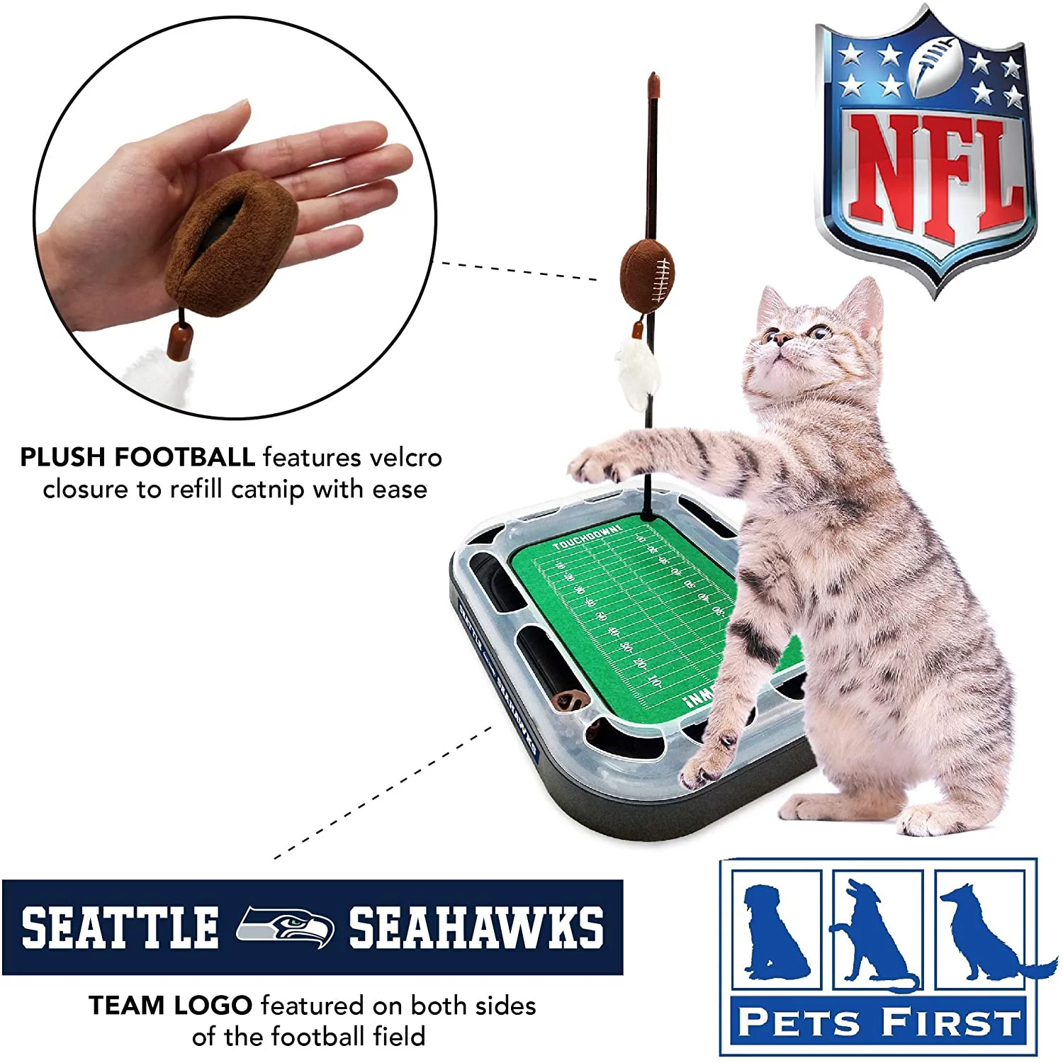 NFL Seattle Seahawks Cat Scratcher Toy with Catnip Plush & Feather Cat and Kitty Toy