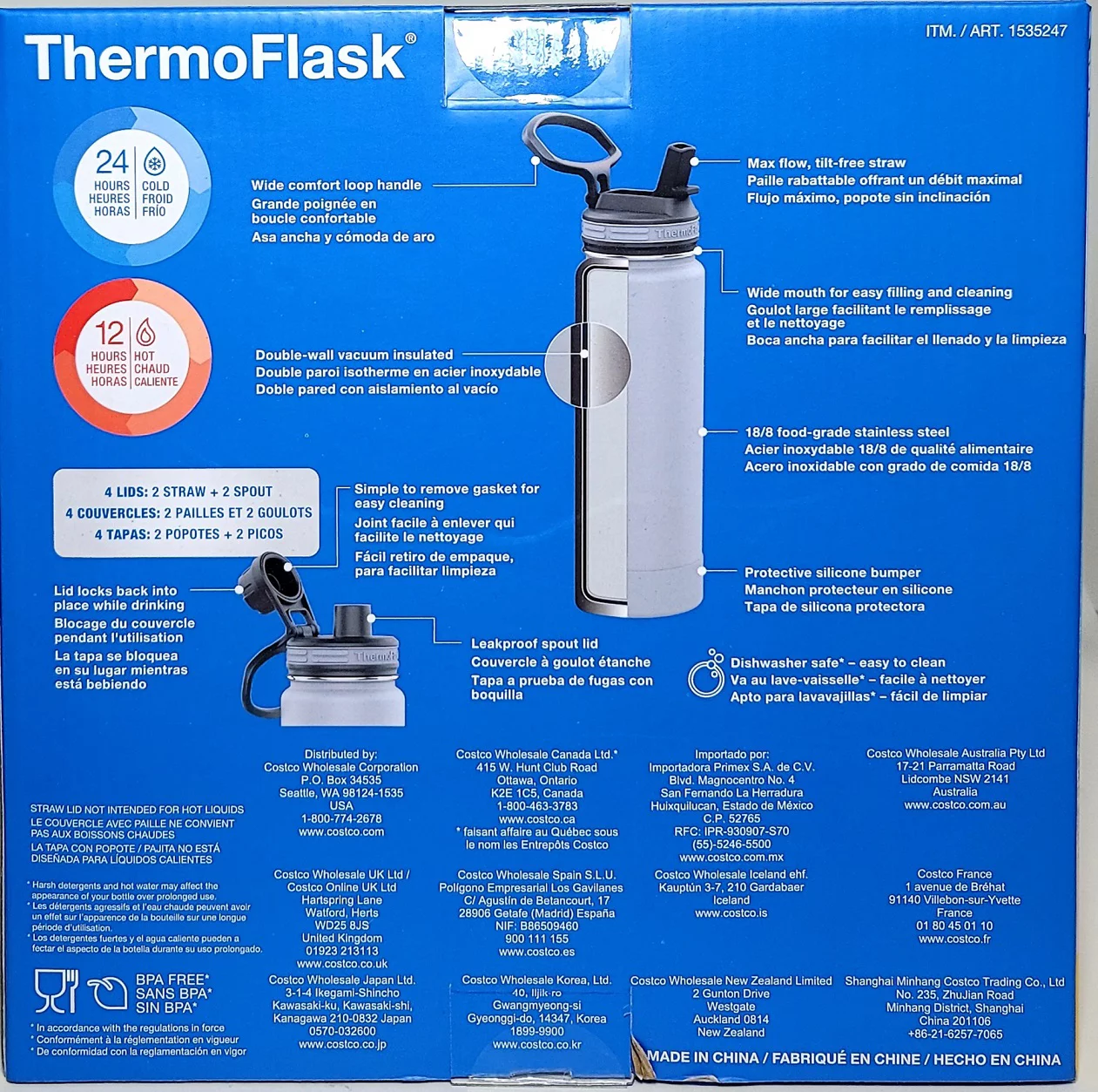 ThermoFlask Straw and Spout 24oz Stainless Steel Insulated Bottle, 2-pack