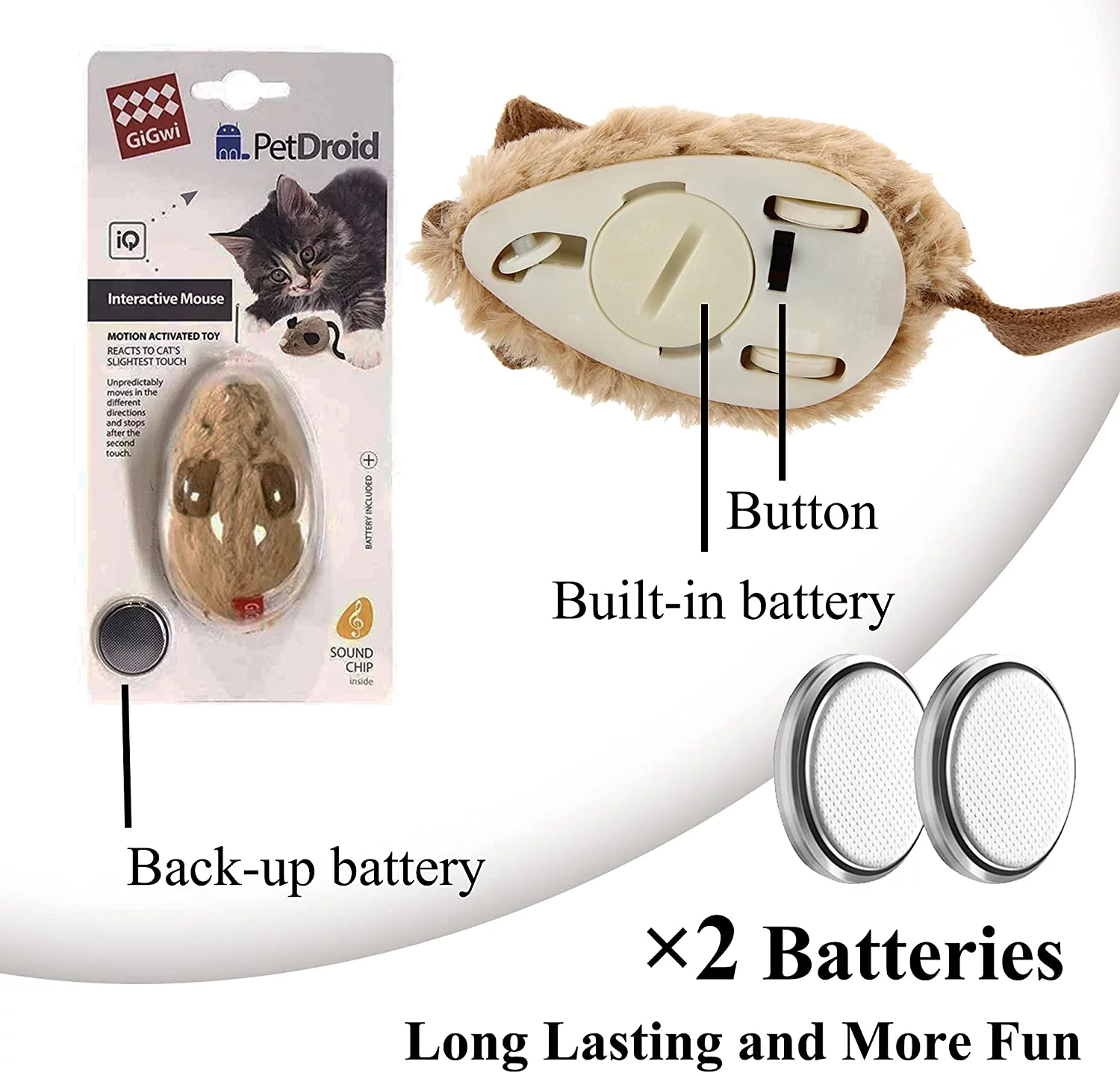 Vealind GiGwi Interactive Cat Toys Auto Moving Mice with Lifelike Squeaky Sound Mouse Toy (Coffee)