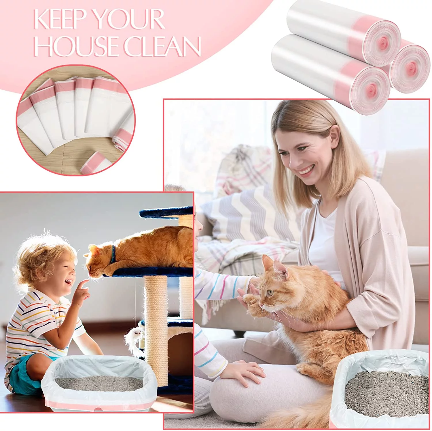 Home Times 30-Count 31 x 18 in Large Cat Litter Box Liners With Drawstring Kitty Litter Pan Box Liners Heavy Duty Cat Litter Bags Thick Cat Litter Box Liners Kitty Litter Bags