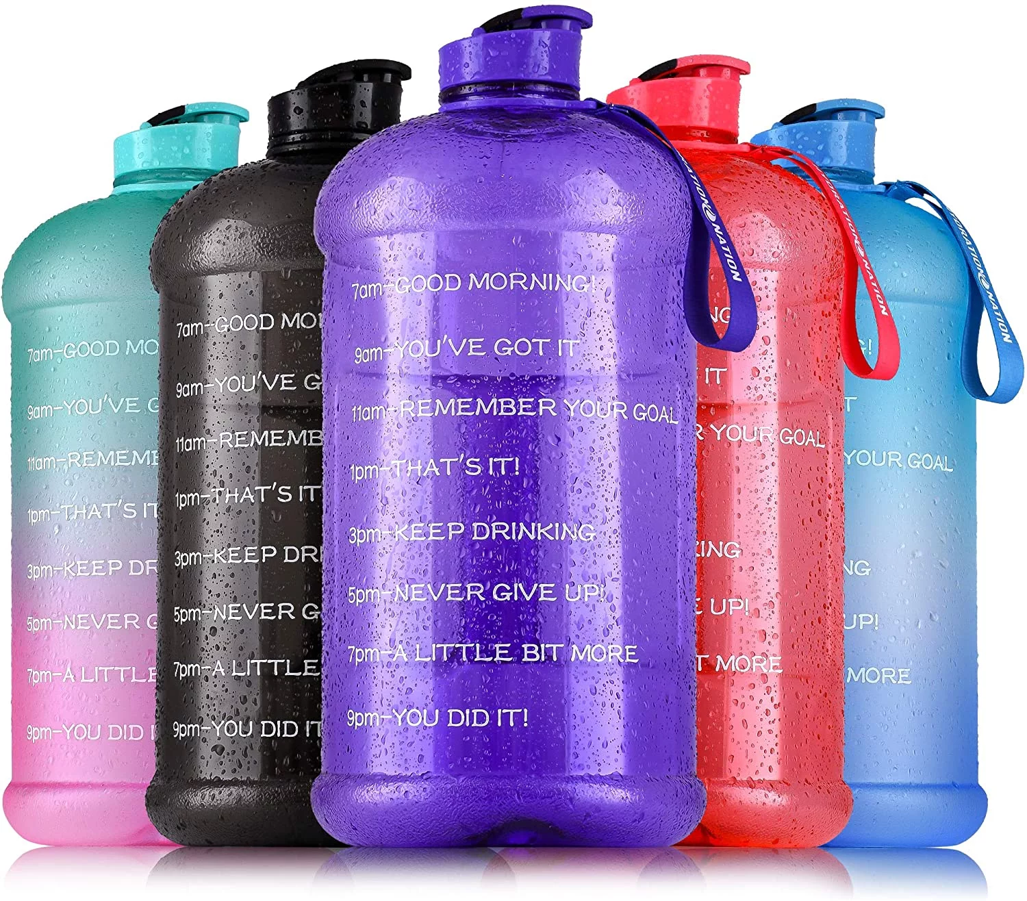 Zulay Kitchen 1 Gallon Plastic Water Bottle with Motivational Time Reminder by Hydration Nation - Purple