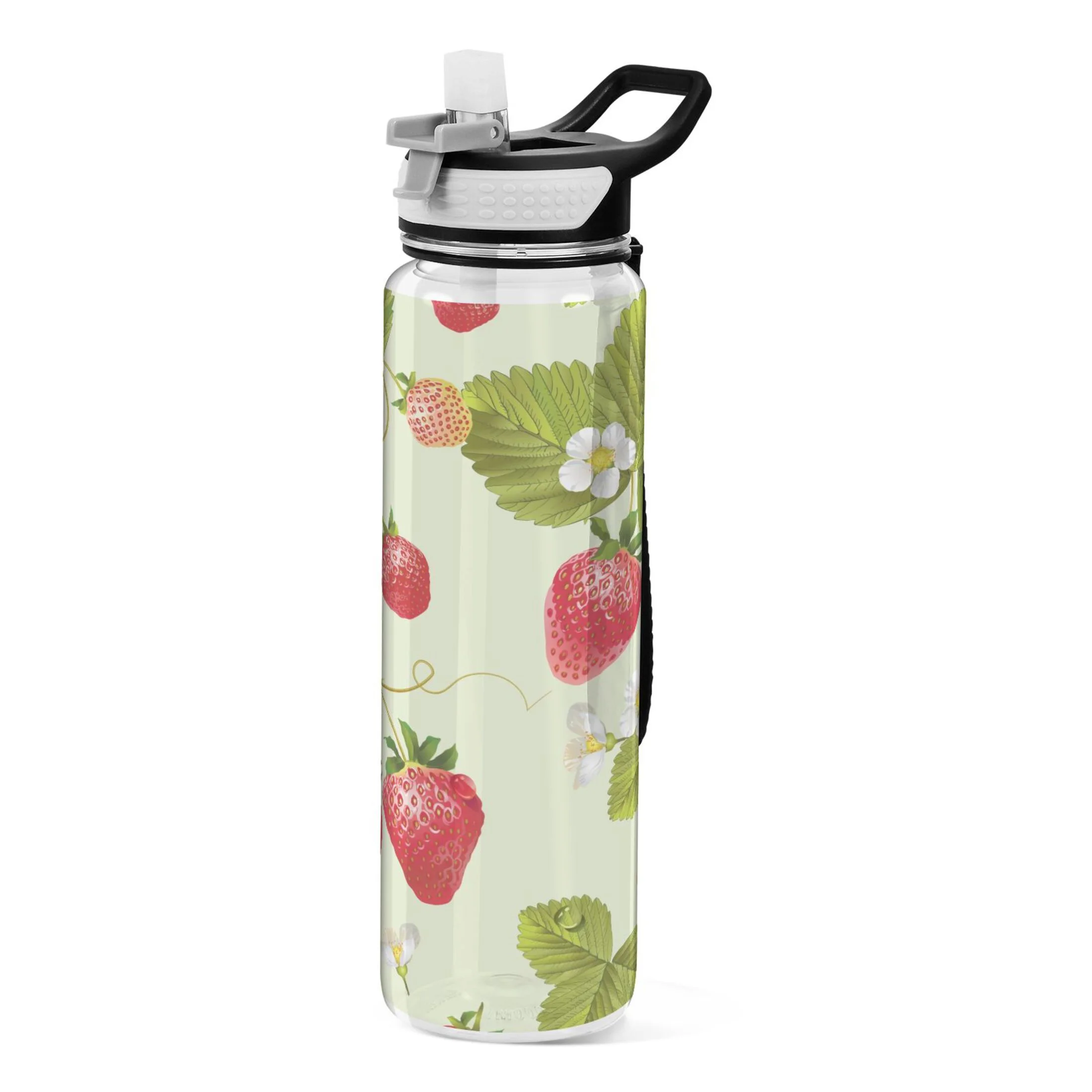 Bees Strawberry Daisy Leaves 32oz Water Bottles with Straw Tritan Leakproof Sports Bottle BPA Free Clear for Fitness Gym Swimming Cycling