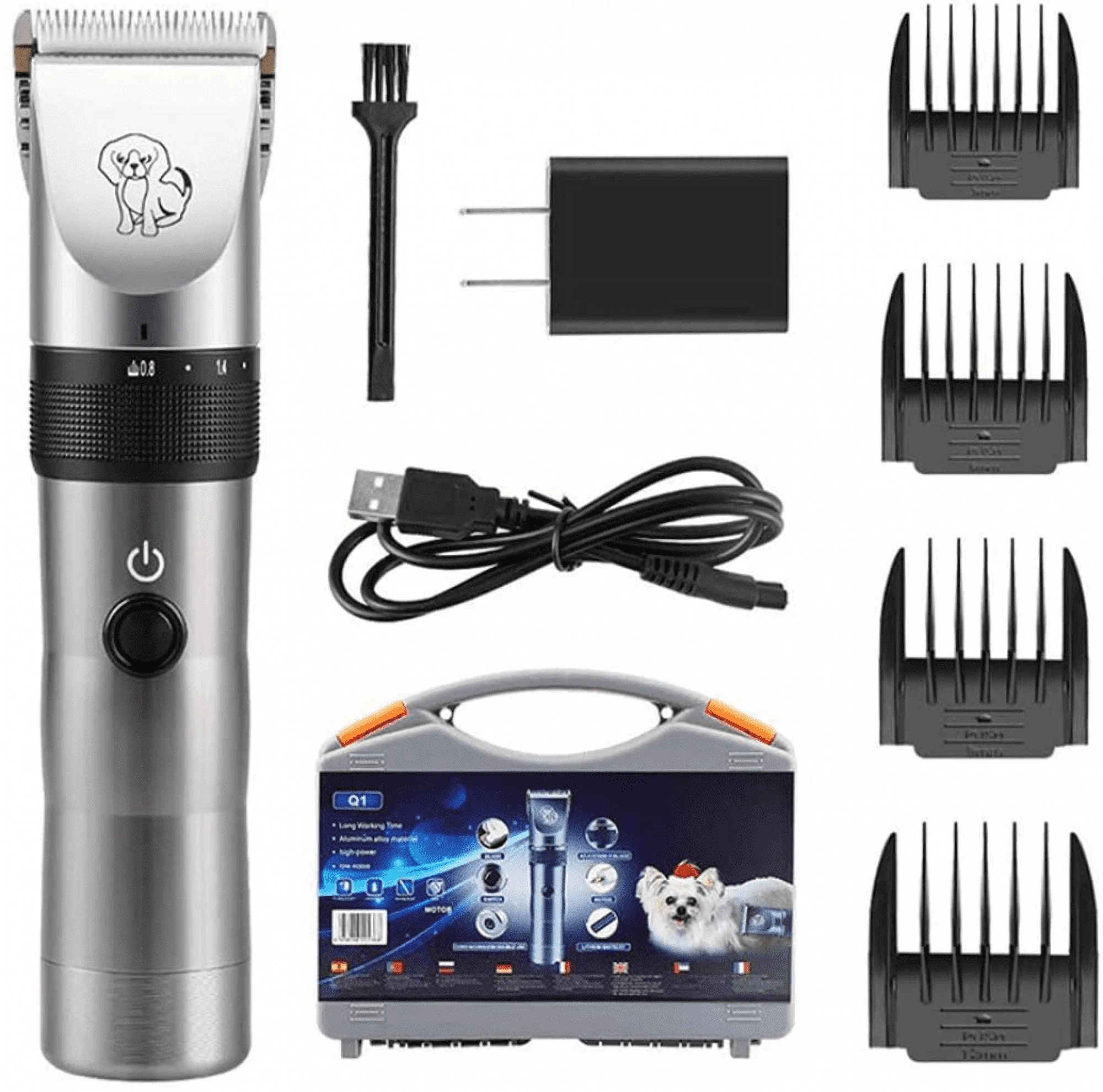 Dog Clipper, Low Noise Pet Clippers Rechargeable Cordless Cat and Dog Clippers Dog Trimmer Professional Dog Shaver Set with 4 Comb Guides Scissors,8X4x4cm