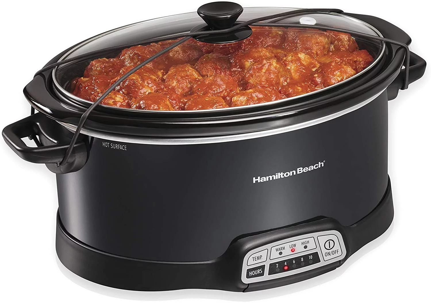 Hamilton Beach Portable 7-Quart Programmable Slow Cooker With Lid Latch Strap for Easy Transport, Dishwasher-Safe Crock, Black (33474)
