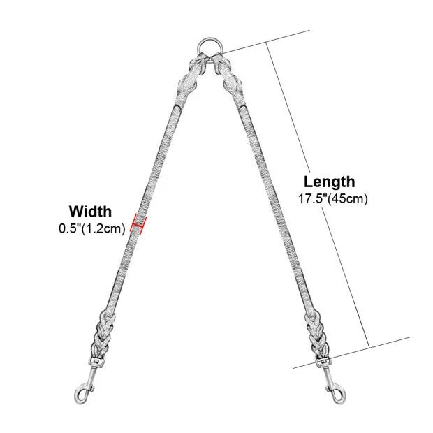 2 Way Braided Leather Dog Leash Double Coupler Splitter Walking Lead Twin Dogs
