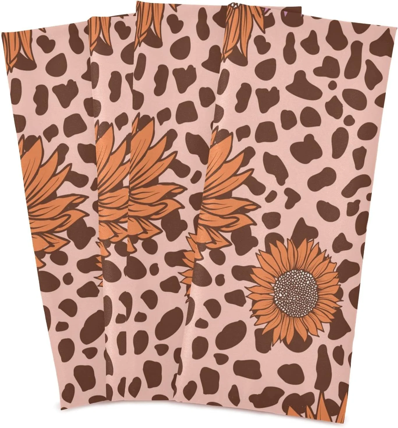 GZHJMY Leopard with Pink Coral Sunflower Kitchen Towels Set of 4 Dishcloths Hand Towels Tea Towels Ultra Absorbent for Cleaning Washing Drying Dishes Tableware 28'' x 18''
