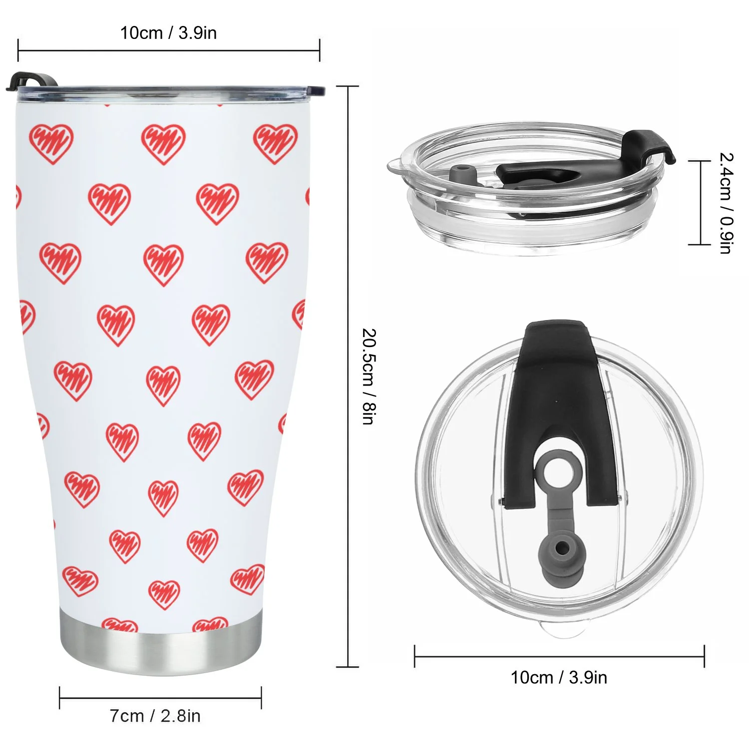 Hidove Stainless Steel Tumbler, Heart Pattern Isolated on White Background 30oz Leak Proof & Stainless Steel Bottle for Hot & Cold Drinks - Coffee Travel Mug, Water Metal Canteen, Thermal Cup