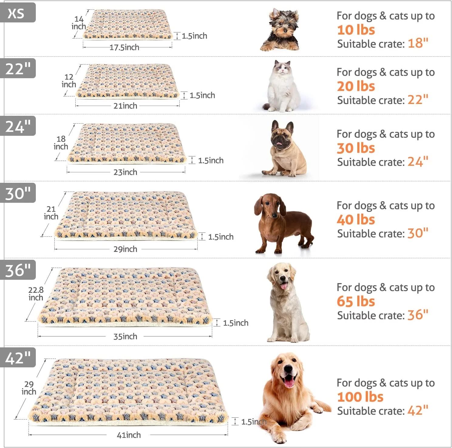 Ultra Soft Pet (Dog/Cat) Bed Mat with Cute Prints | Reversible Fleece Dog Crate Kennel Pad | Machine Washable Pet Bed Liner (24-Inch, Brown)