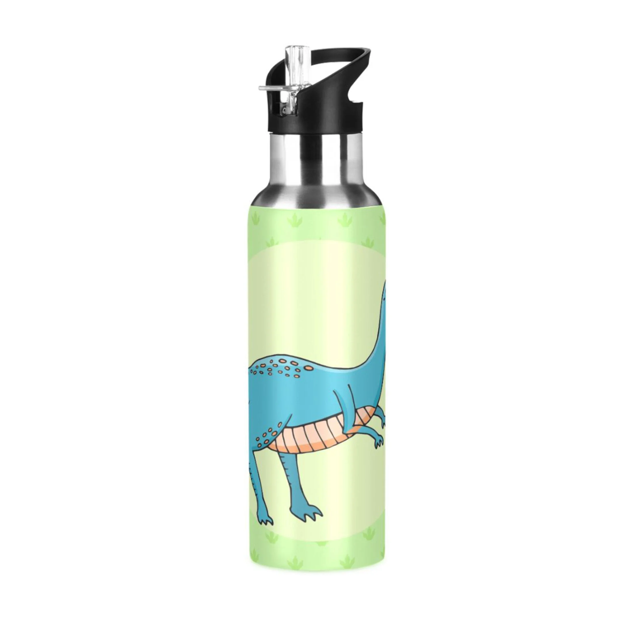 Stainless Steel Water Bottle Dinosaur with Footprint with Straw Lid Vacuum Insulated Keeps Hot and Cold Leak Proof Flask Jug for Gym Travel Sports Cycling Outdoor 20 OZ