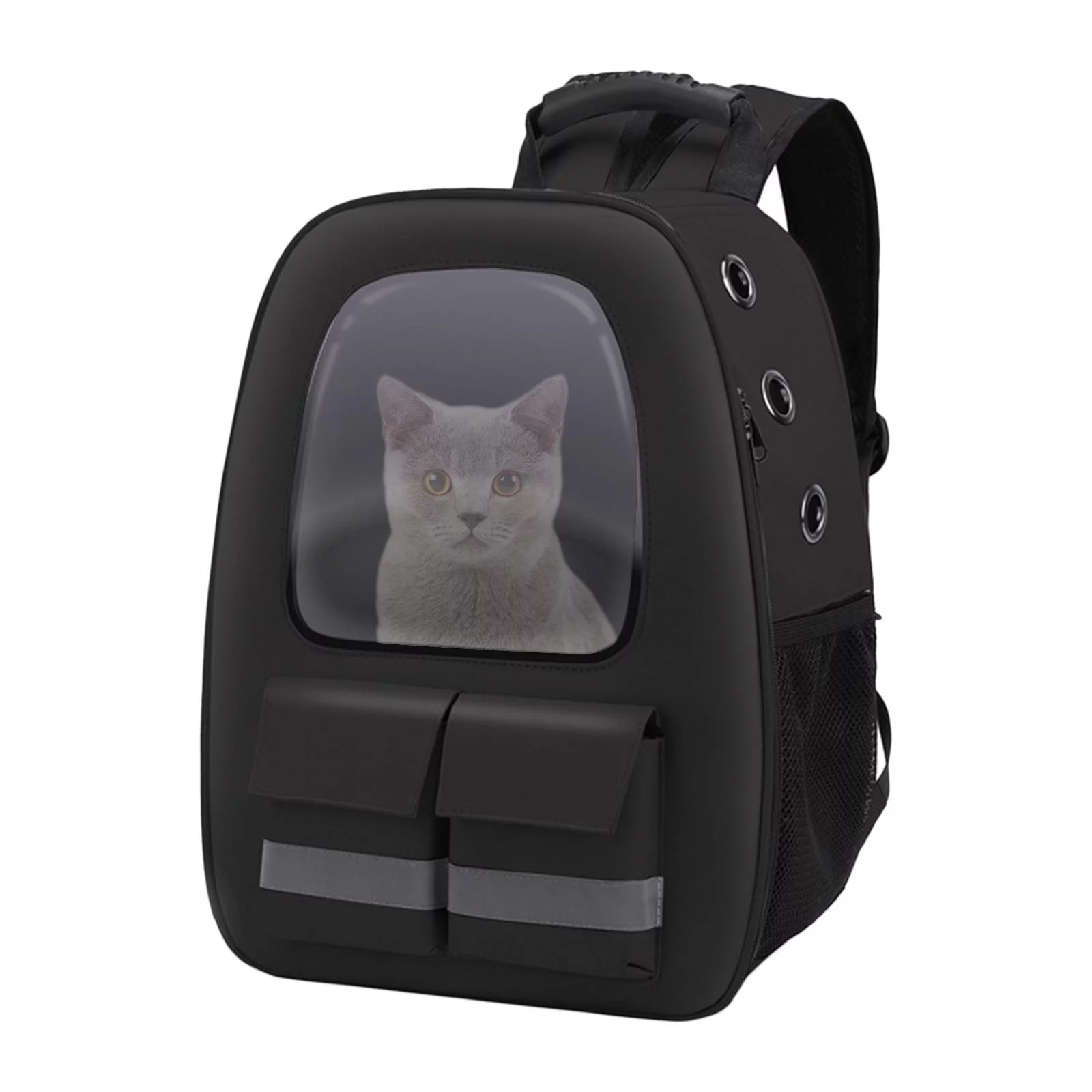 Pet Backpack Carrier for Cats Pet Travel Carrying Bag for Small Medium Cats and Puppy for Hiking Walking Outdoor Use Black
