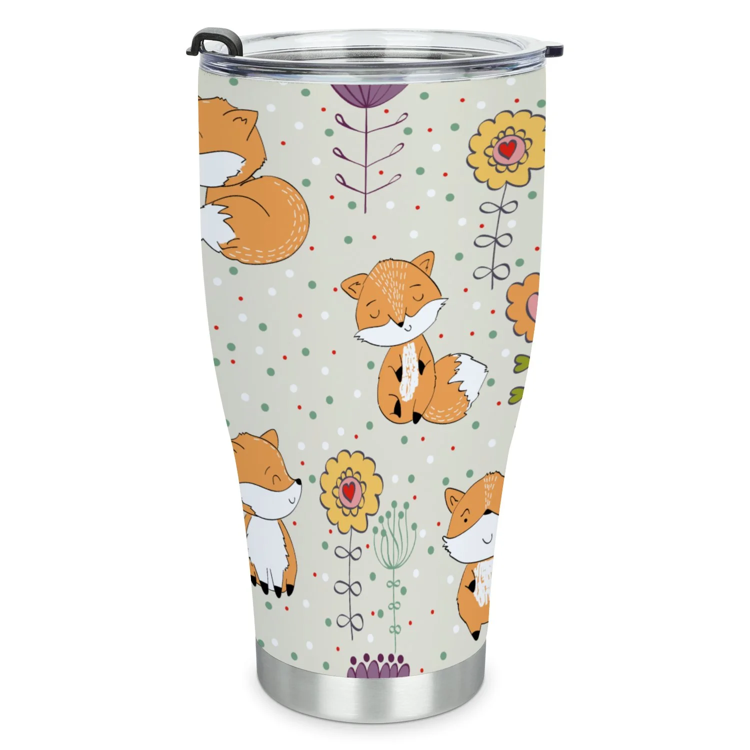 Hidove Stainless Steel Tumbler, Cute Cartoon Fox with Flowers 30oz Leak Proof & Stainless Steel Bottle for Hot & Cold Drinks - Coffee Travel Mug, Water Metal Canteen, Thermal Cup