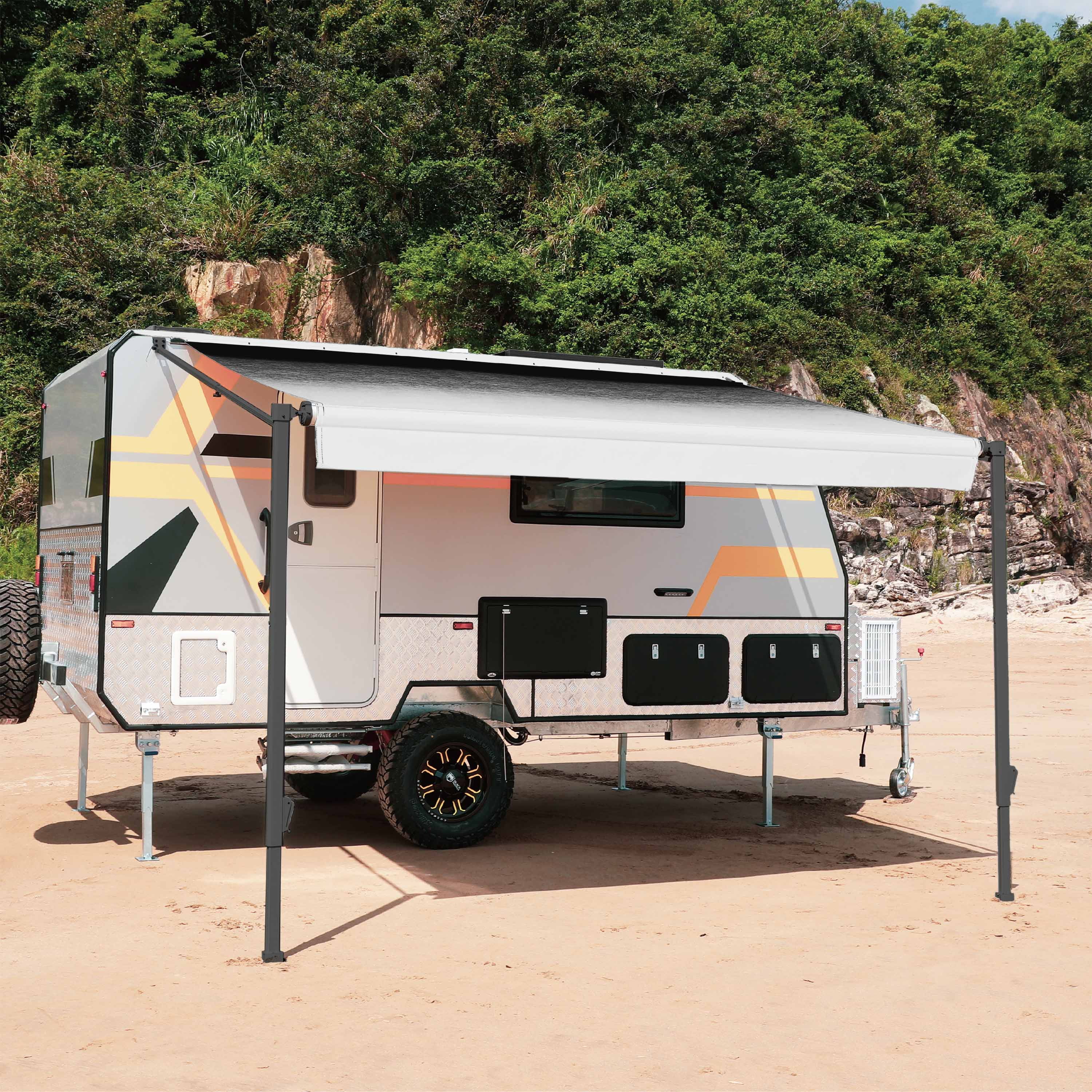 ALEKO Retractable RV Awning 16X8 ft Patio Camping Waterproof Vinyl Canopy Black