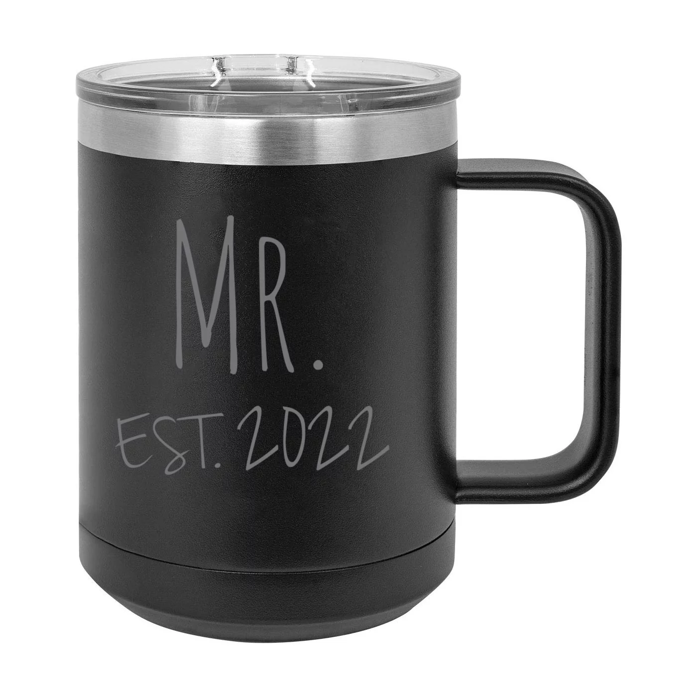 Mr. Est. 2022 Established Stainless Steel Vacuum Insulated 15 Oz Engraved Double-Walled Travel Coffee Mug with Slider Lid