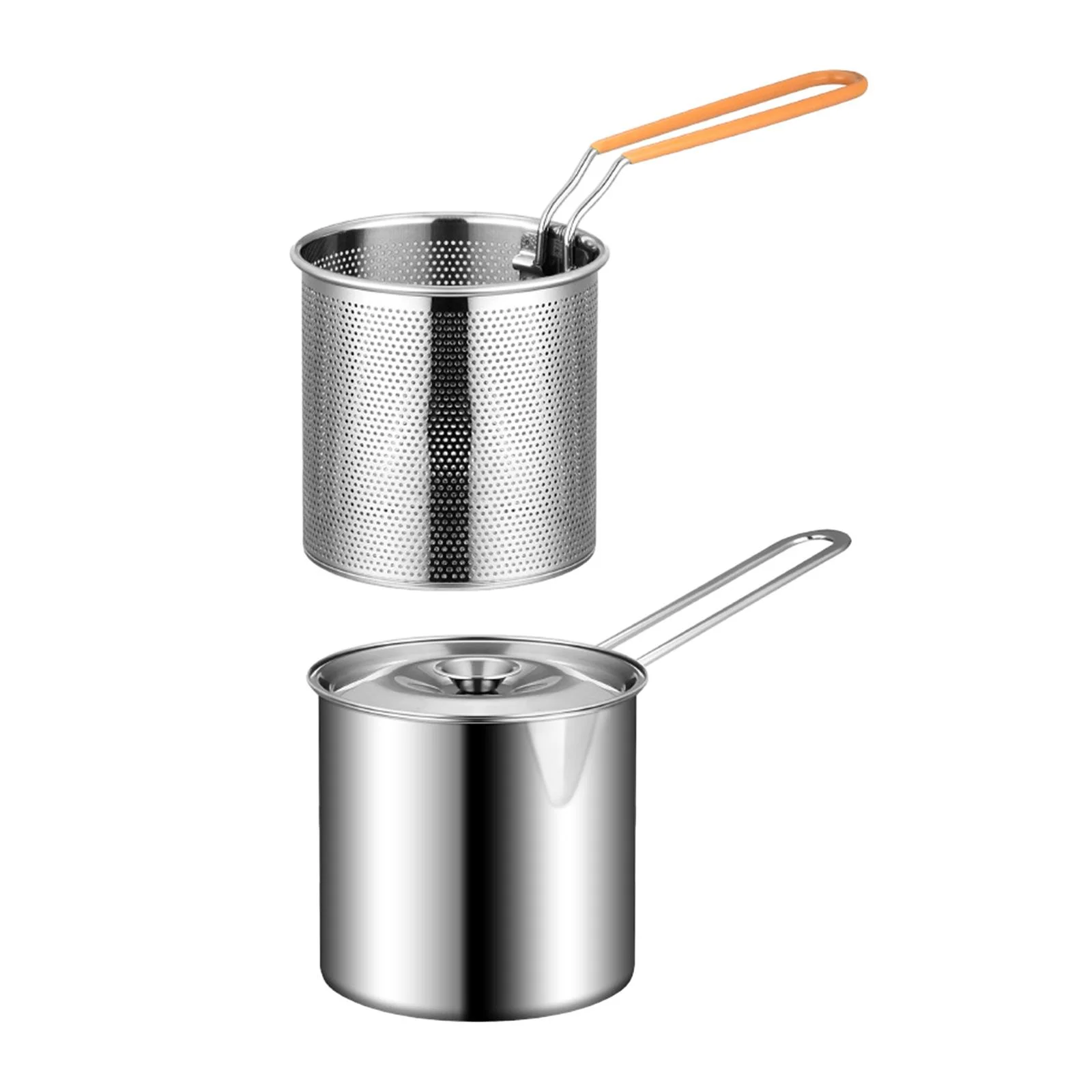 TISHITA Deep Frying Pot Japanese Tempura Fryer Milk Pan Multipurpose Cookware Oil Fryer Cooking Pot Frying Basket for Camping Cooking without pot brush