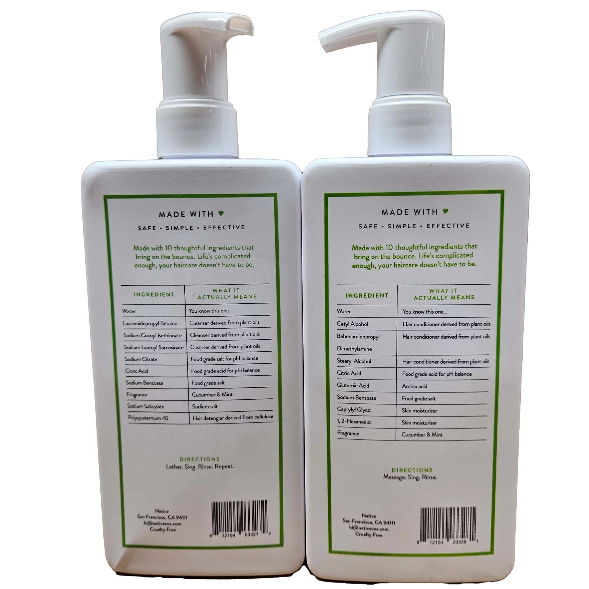 Native Cucumber & Mint Volumizing Shampoo Conditioner Set 16.5 oz | Free 2 Day Shipping