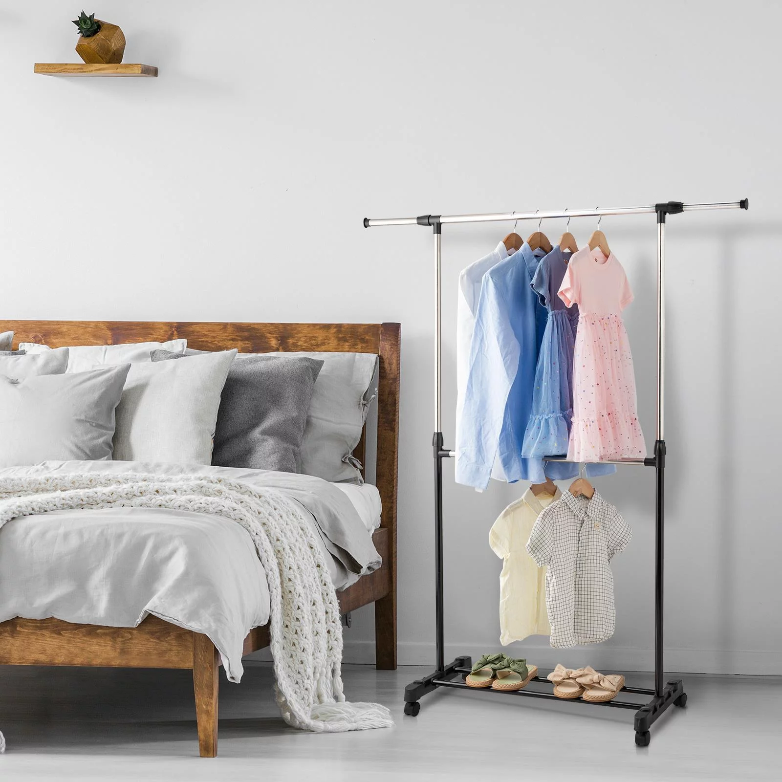 Ktaxon  Adjustable Rolling Clothes Rack Single Rail Hanging Garment Bar Heavy Hanger