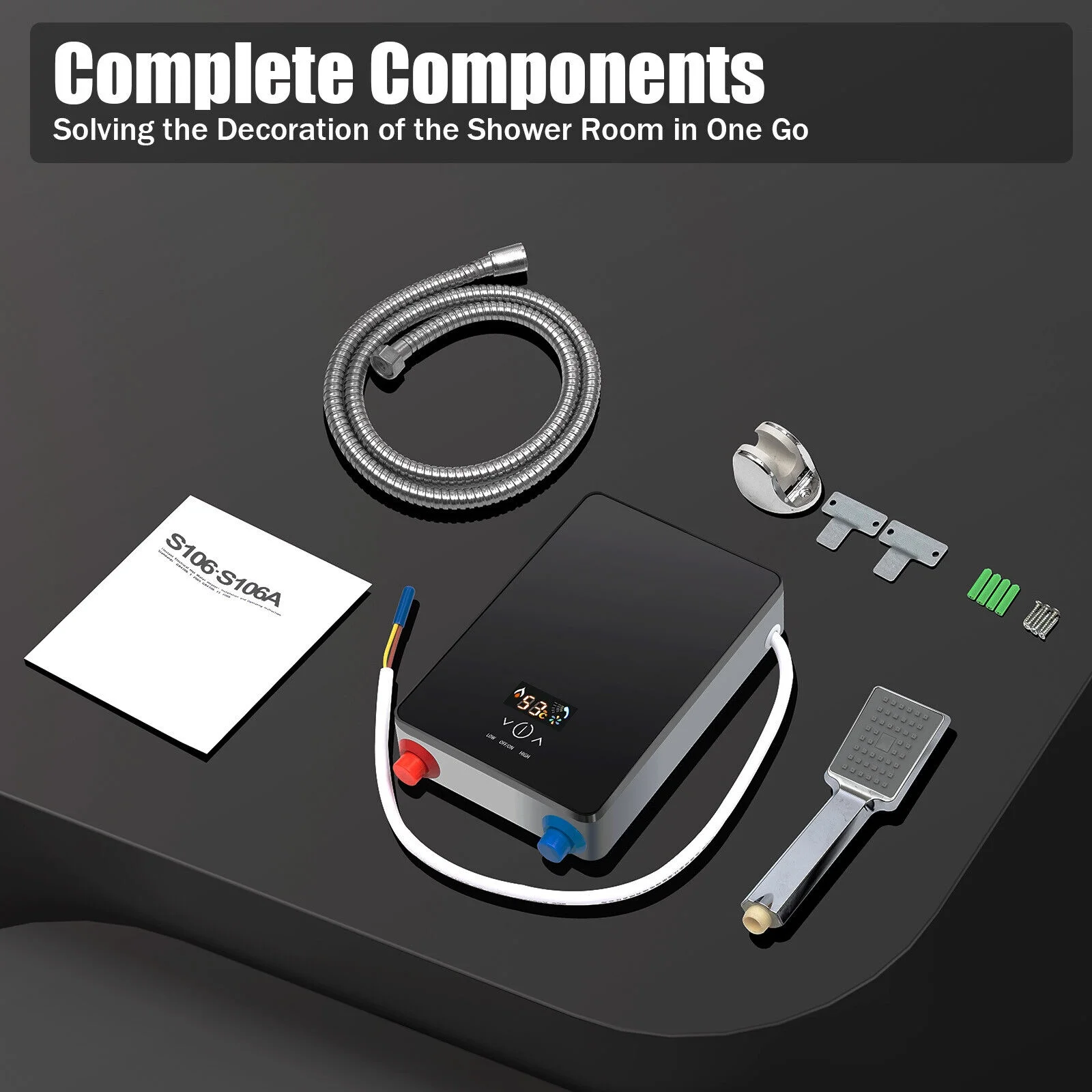 Instant Electric Tankless 6500W Home Hot Water Heater Whole House Black 220V 8L